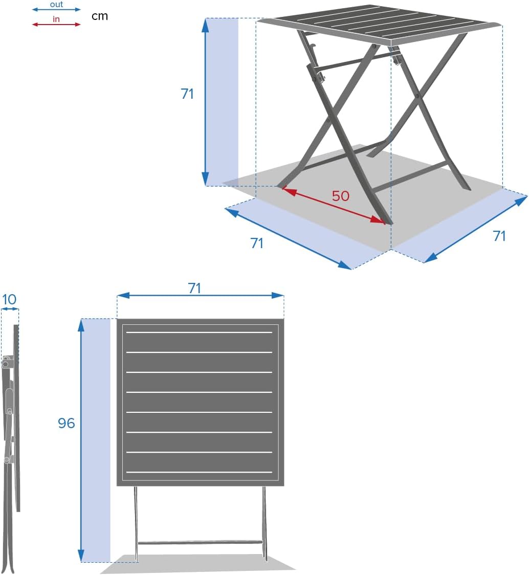 karaca-alisveris - Azua - table pliante 2 places 70x70cm aluminium gris
