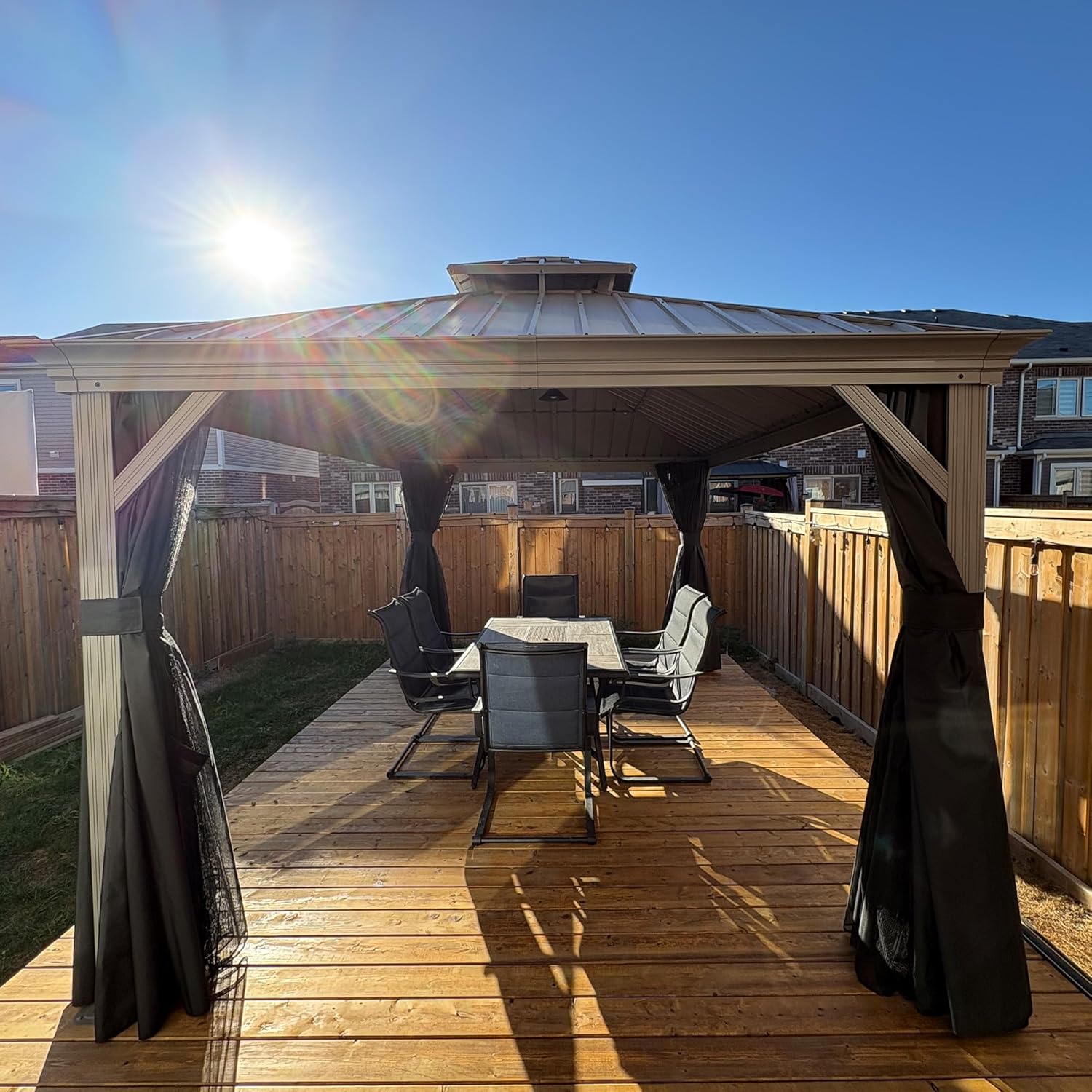 karaca-alisveris - tonnelle extérieur - 3 x 4,25 m - alu double toit, rideaux, LED