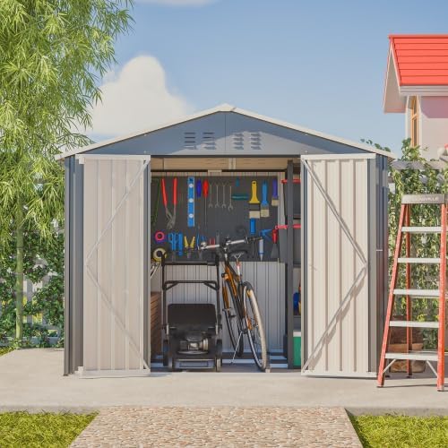 Abri de jardin - acier, toit appentis, 230x180cm, porte ventilée, fond