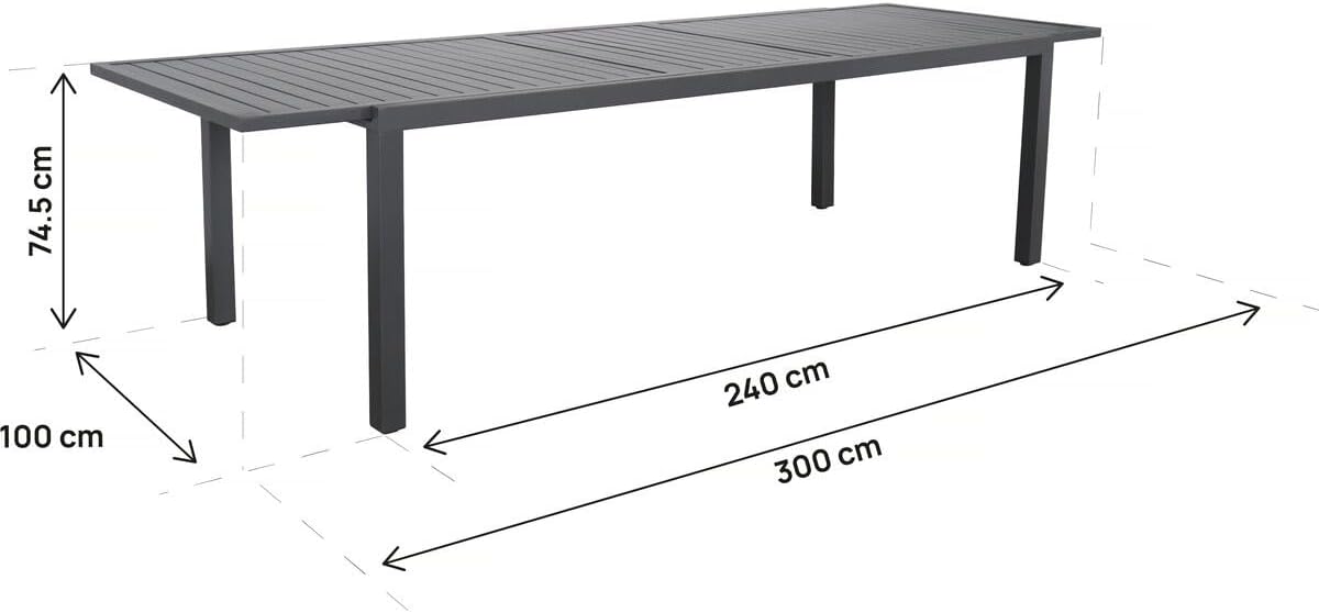 Salou - Table de jardin extensible - 240/300x100x75 cm - métal gris