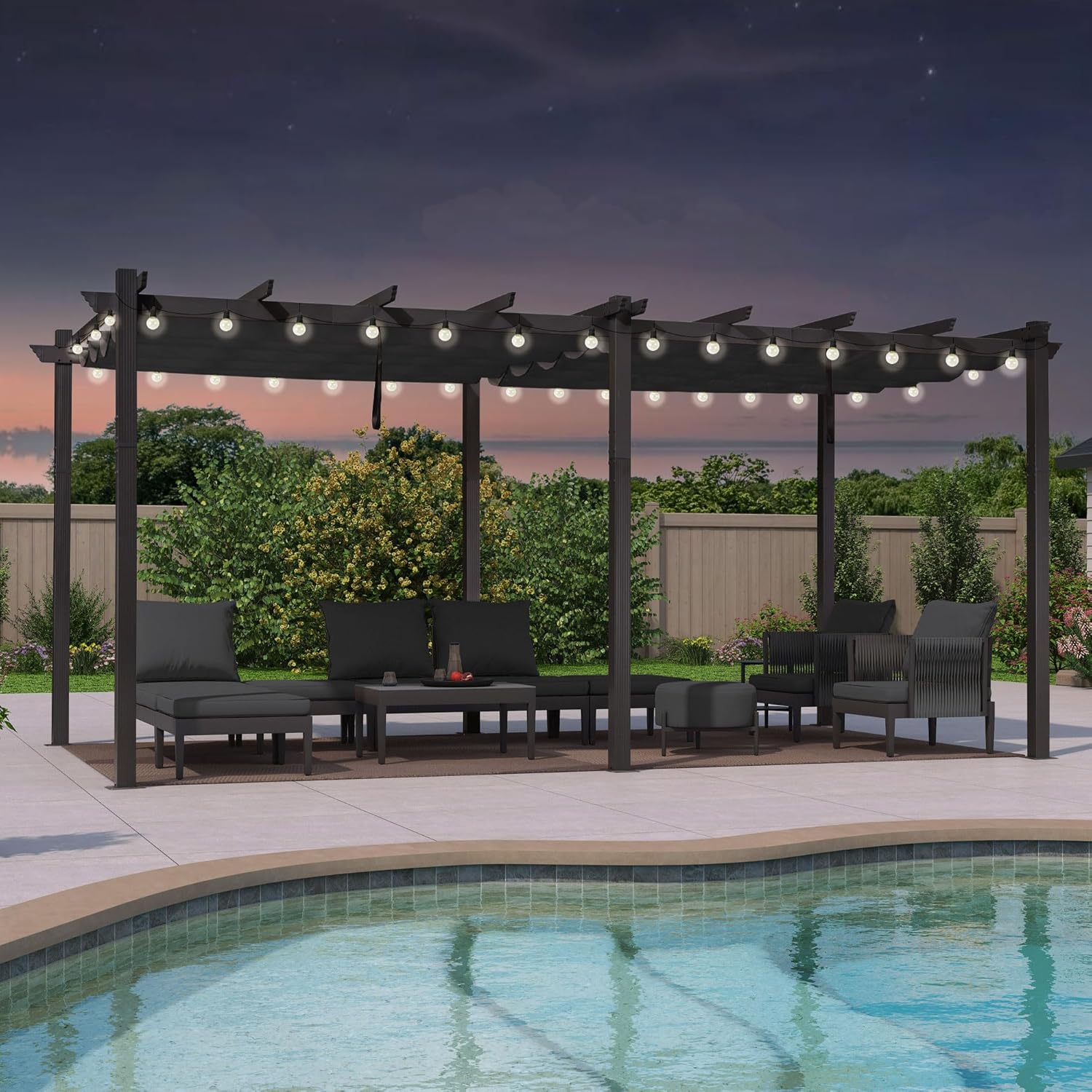 karaca-alisveris - Pergola Aluminium 5.5 x 3.5 m - Éclairage LED intégré, toit rétractable, tissu teinté, structure résistant