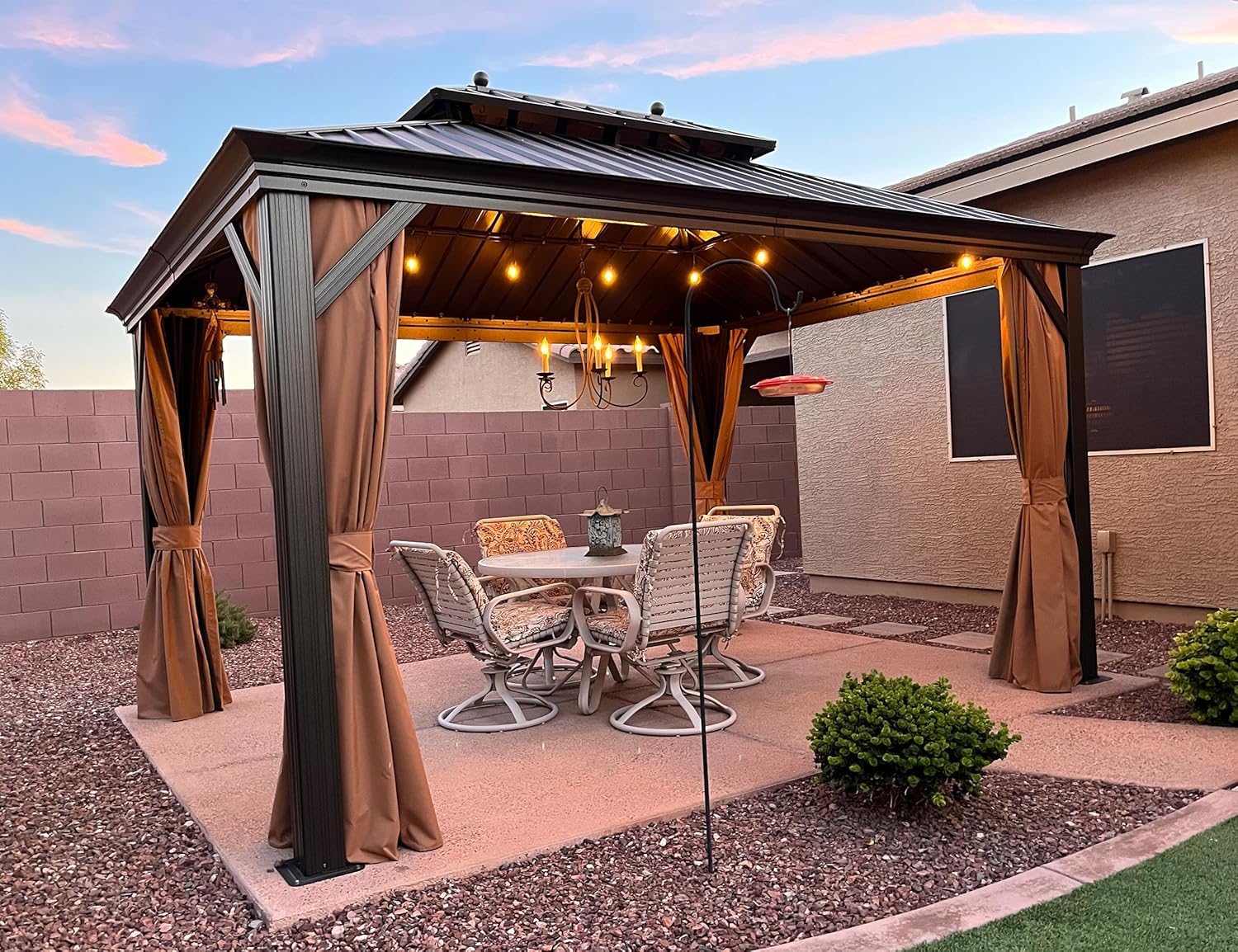 karaca-alisveris - pergola extérieure 4,25x3m - alu, LED, rideaux, gouttière