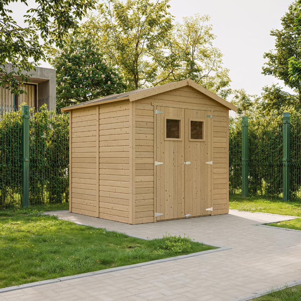 Abri de Jardin en Bois Naturel - Stockage extérieur avec fenêtres H228x222x233 cm/4,2 m² Hangar en Bois Naturel - Atelier Rangement Outils et vélos- karaca-alisveris M351
