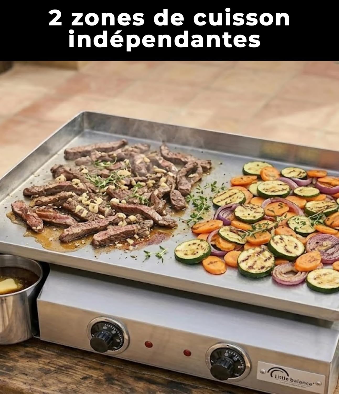 karaca-alisveris - Plancha électrique 2 zones inox 3000W, 60x40cm - 8679