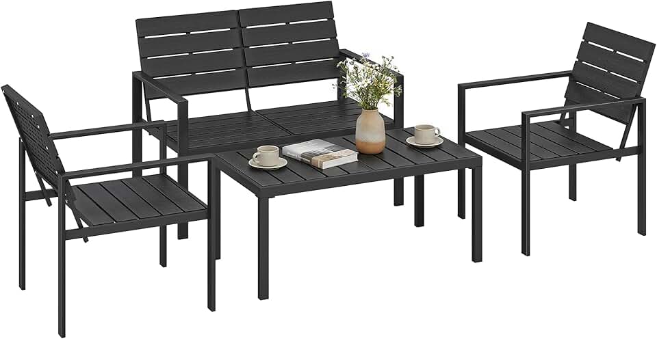 karaca-alisveris - salon de jardin 4 pièces - canapé 2 places, table basse, fauteuils, noir