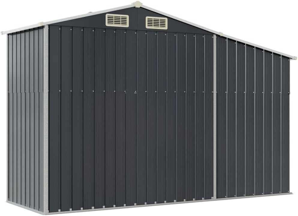 Abri de jardin anthracite 277 x 93 x 179 cm en acier galvanisé avec toit incliné et ouvertures d'aération pour outils de jardin et support de bois de chauffage, abri de jardin en métal robuste pour le