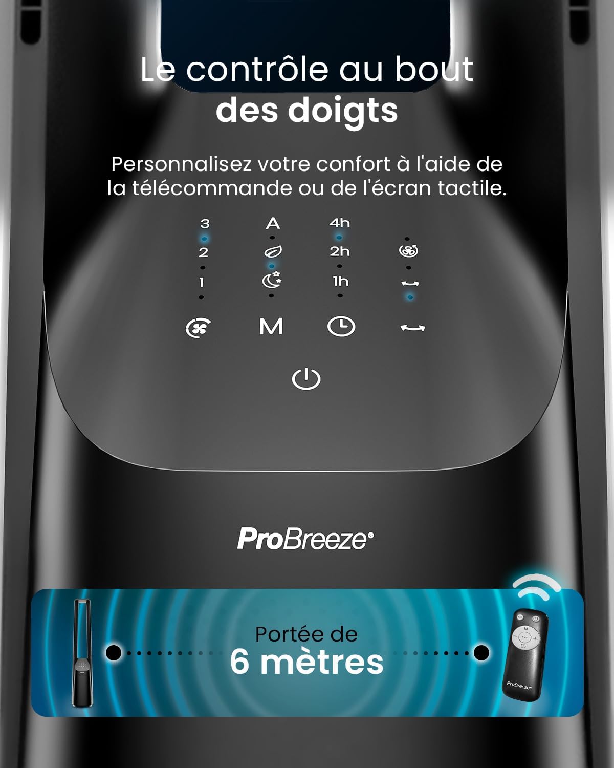 karaca-alisveris Ventilateur Colonne Sans Pale - Ventilateur Tour Silencieux, Hauteur 101 cm avec 6 Vitesses, Oscillation 60°, Ventilateur Sans Lame Rafraichisseur d'Air Bladeless Noir