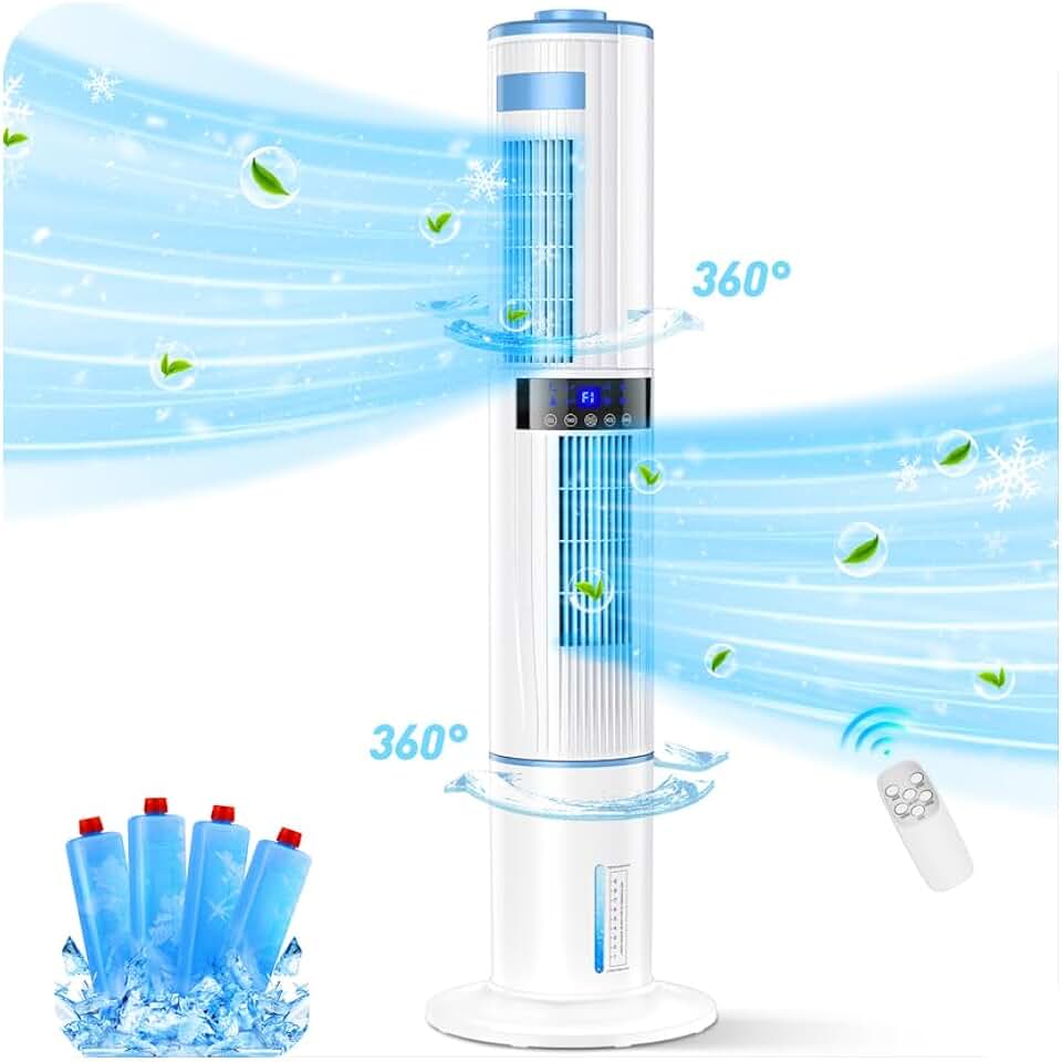Climatiseur mobile - 2 sorties, oscillation 360°, 65W, 24h minuteur, 3 modes, 3 vitesses, télécommande - pour chambre, b
