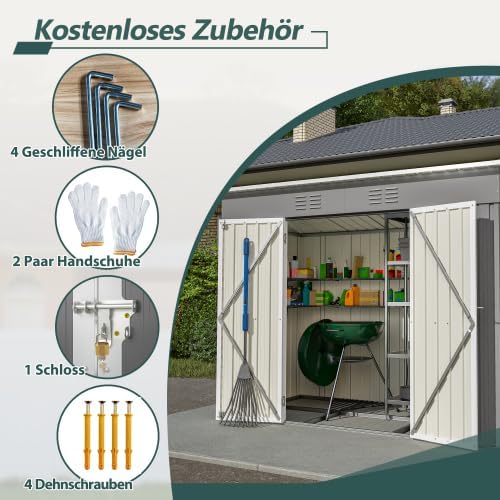 Abri de jardin en métal - 2,4 x 1,2 m - Gris - Résistant aux intempéries - Verrouillable avec base en métal - Pour outils de jardin et terrasse extérieure