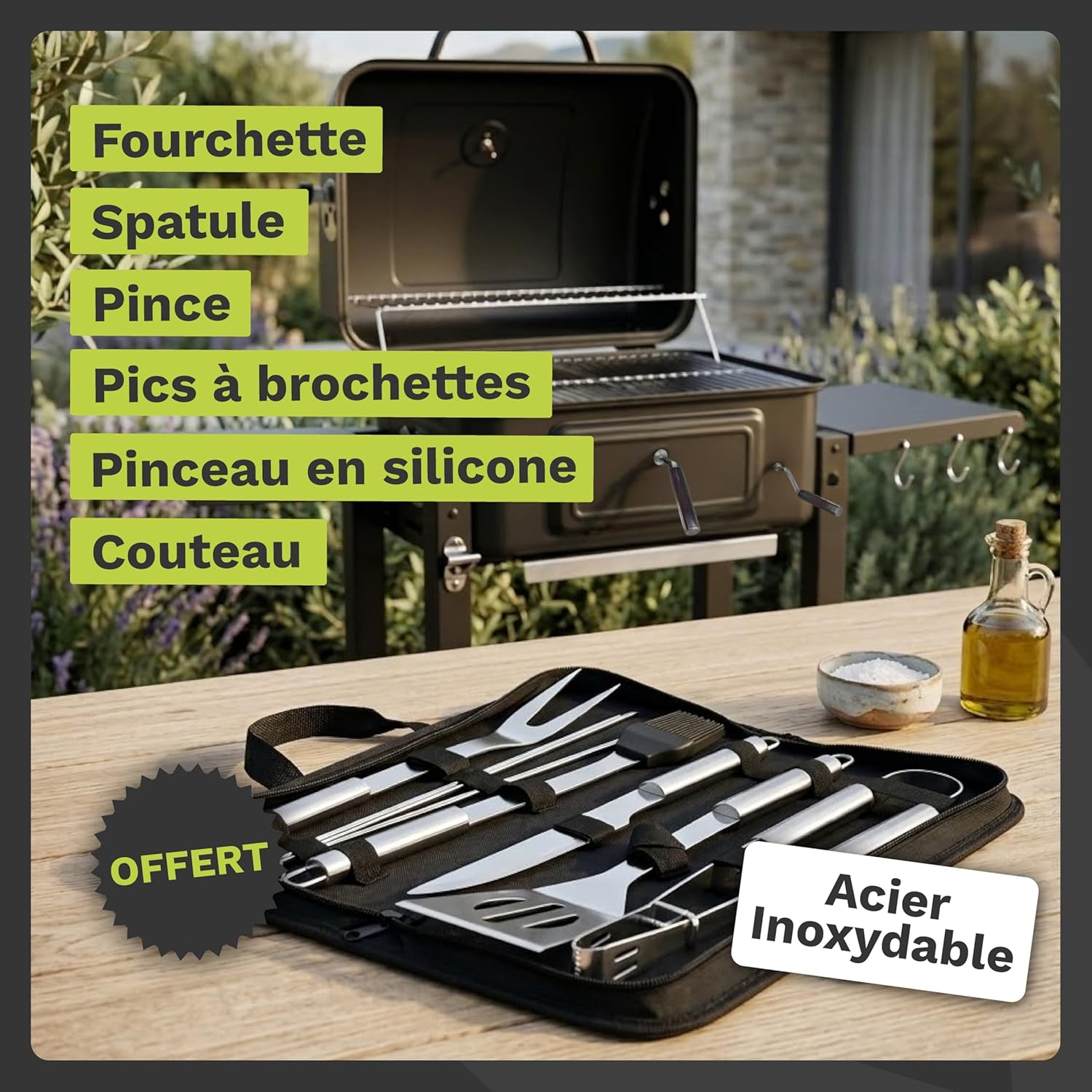 Barbecue charbon avec couvercle - grille XL 54x43cm - tablettes pliantes - récupérateur cendres