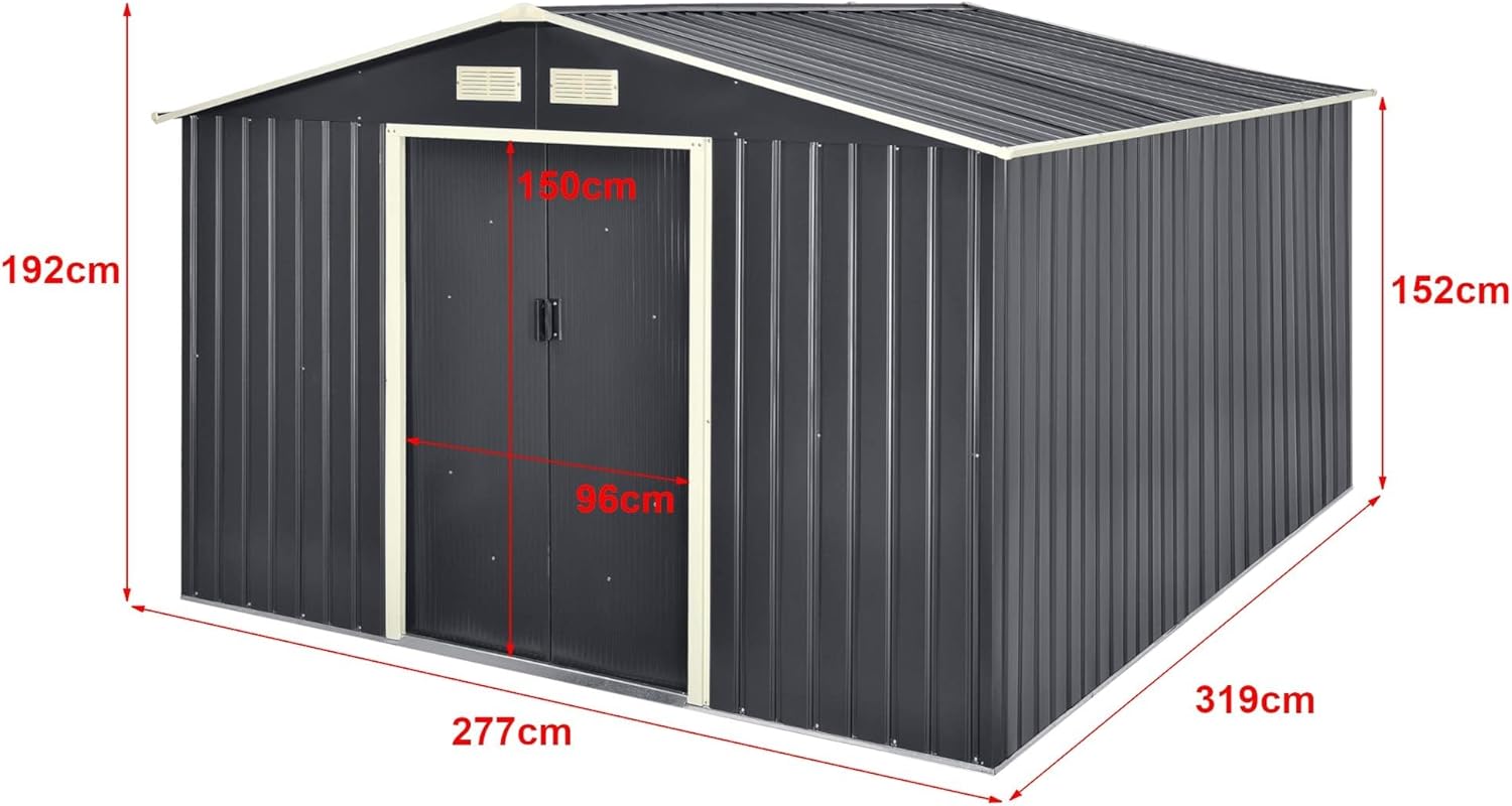 karaca-alisveris Abri de Jardin 15 m³ Robuste Cabane de Stockage Extérieur Cabane à Outils Toit à Pignon Tôles en Acier Galvanisées Gris Foncé