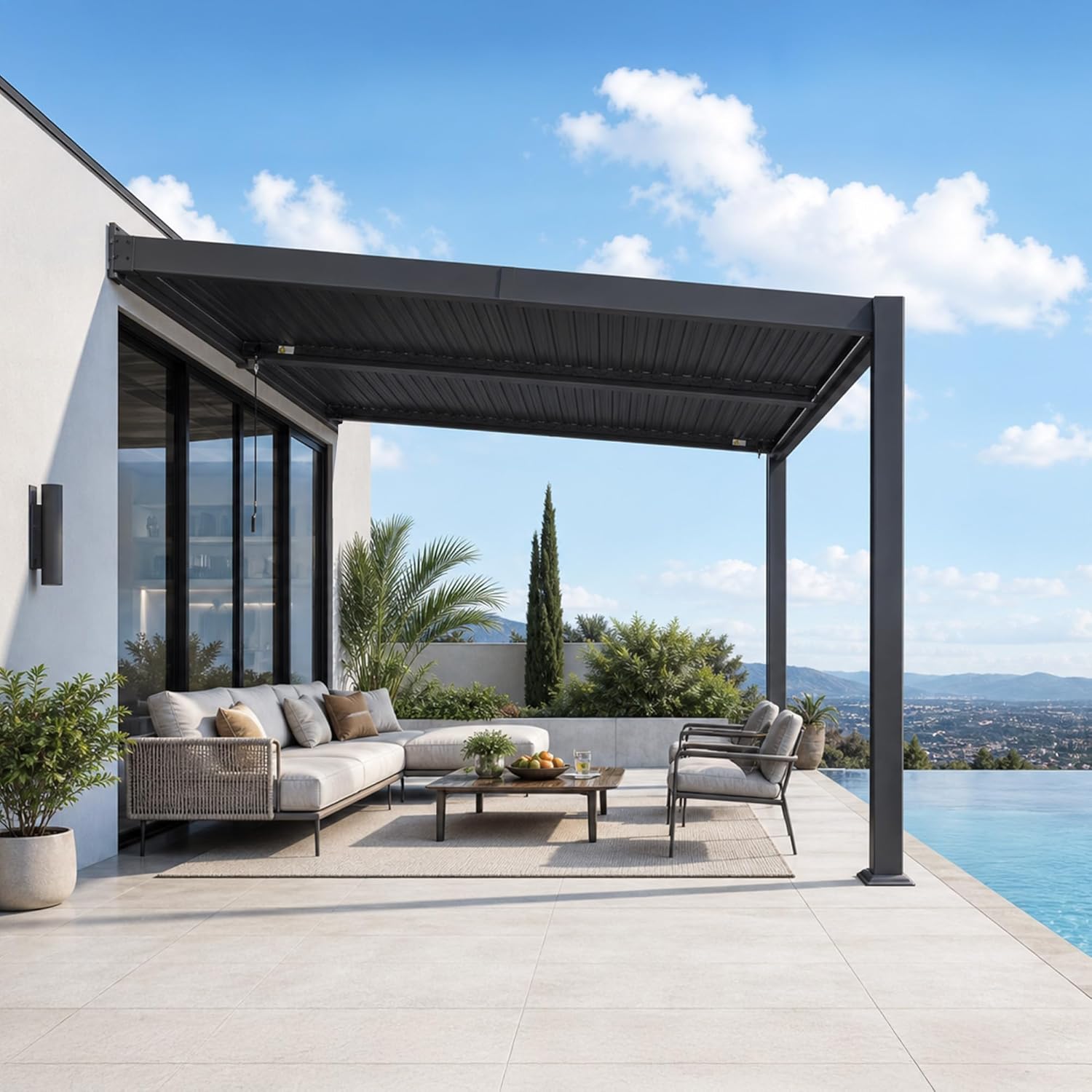 karaca-alisveris - Pergola bioclimatique adossée - 2,5x3 m - aluminium, lames orientables, résistante intempéries
