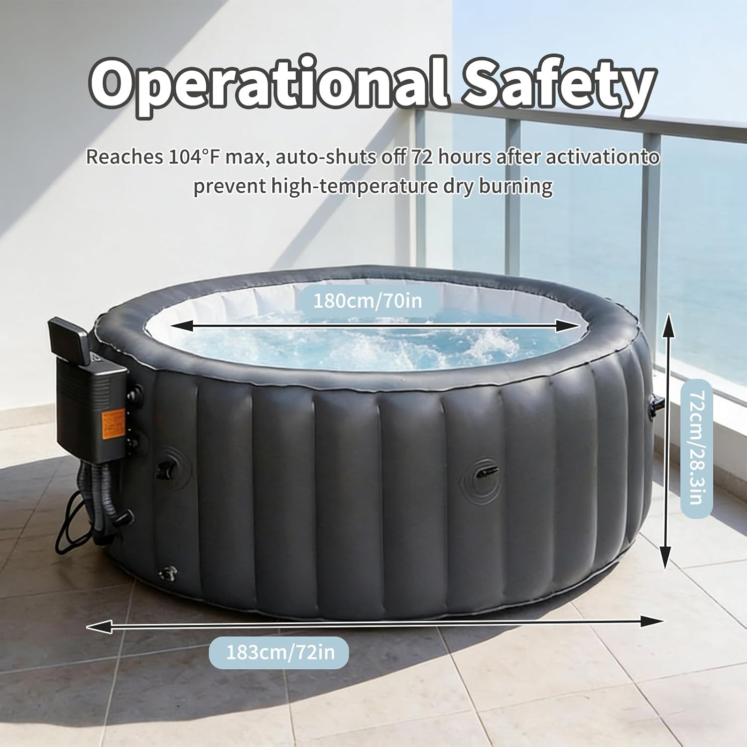 Spa Gonflable 3-4 Personnes, Grand Ensemble Spa Extérieur 180 X 71 Cm, avec 150 Jets De Bulles, Chauffe Jusqu'à 42°c/104°f, avec Filtration par Recirculation, pour Maison
