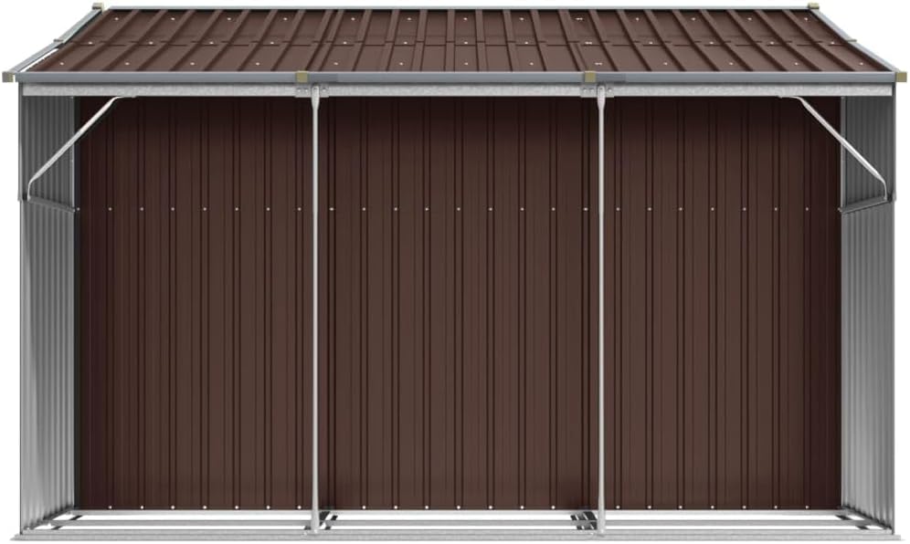 Abri de jardin en acier galvanisé, 277 x 279 x 179 cm, marron, avec espace de rangement généreux et support pour bois de chauffage, métal robuste pour outils de jardin et meubles, poignées de porte