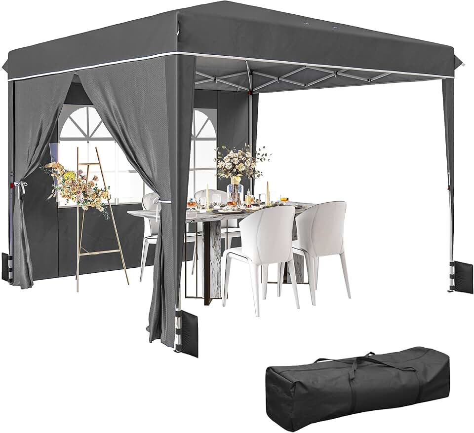 karaca-alisveris - tonnelle pliante série jardin - 3x3m - parois latérales, UV 50+, hauteur réglable, fenêtre et porte