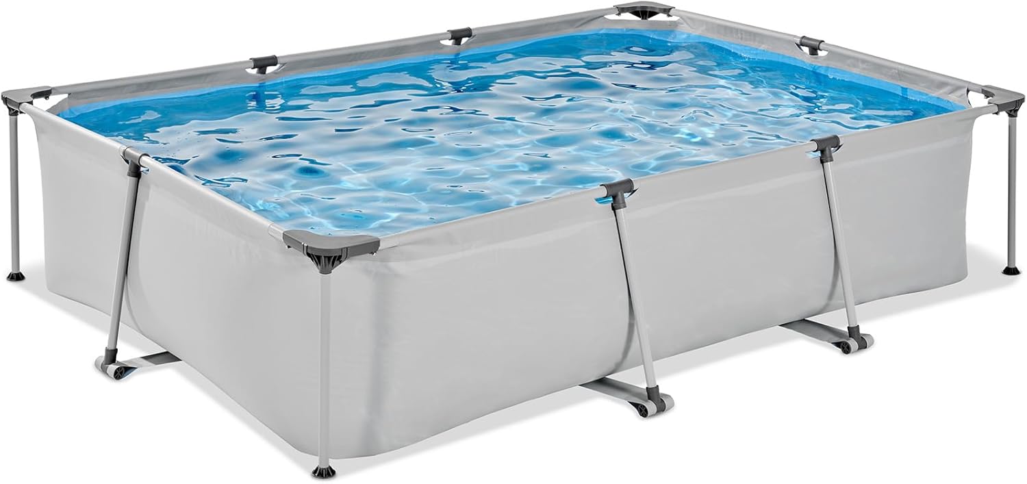 karaca-alisveris Piscine Soft Grey - 300x200x65cm - Piscine Hors Sol Rectangulaire avec Pompe Filtrante à Cartouche - Entrée Basse - pour Les Jeunes Enfants - Cadre Stable - Design Unique - Gris