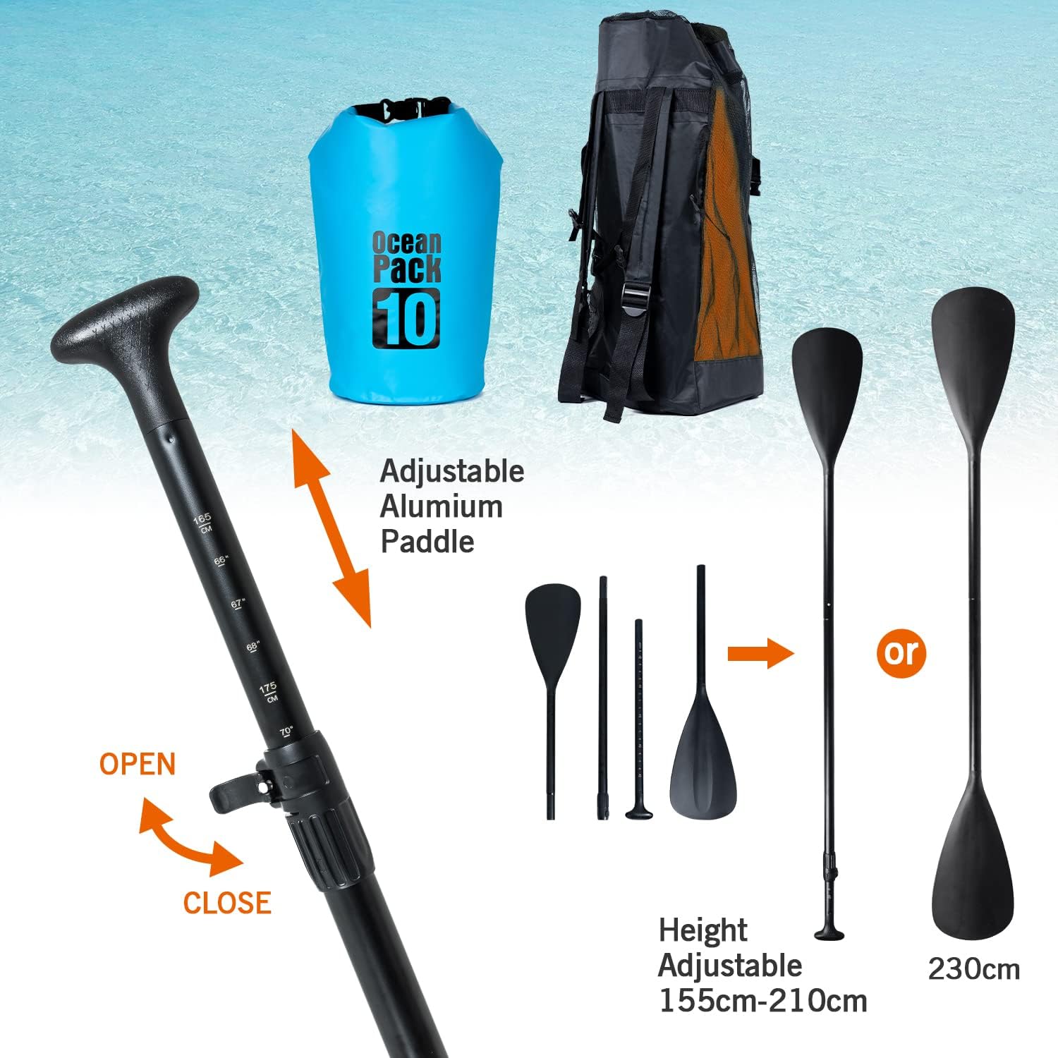 karaca-alisveris - Paddle Gonflable Adulte - 320/335cm - 2 personnes, siège kayak, pagaie alu, support caméra, pompe, 150kg
