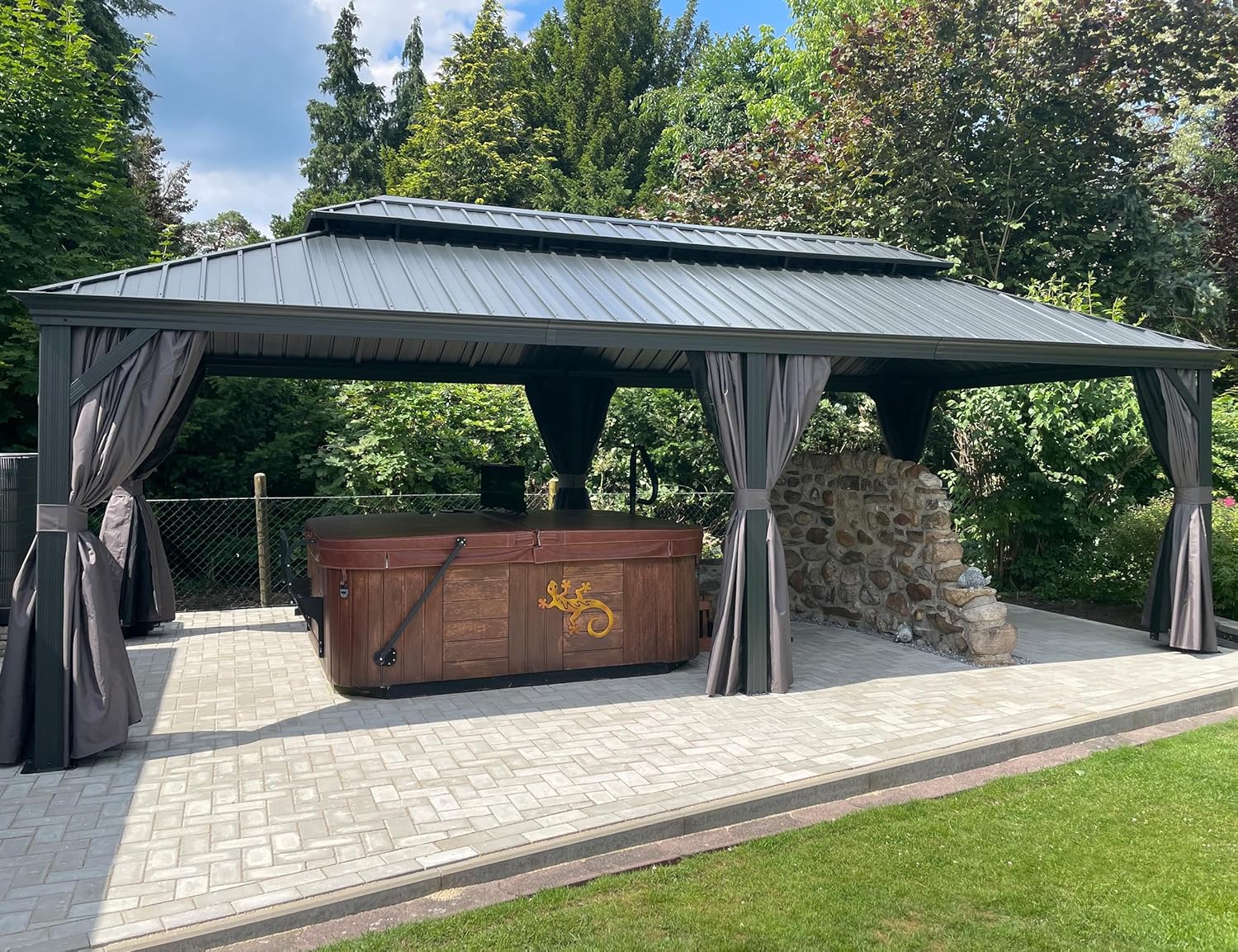 karaca-alisveris - Tonnelle Jardin 7,32x4,25m - acier, rideaux, moustiquaire