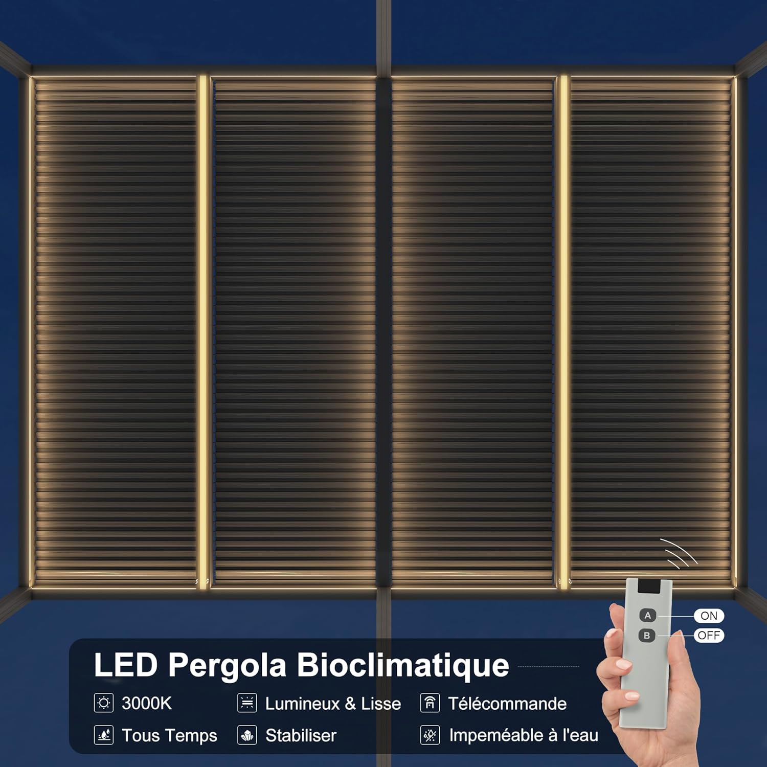 karaca-alisveris - Pergola bioclimatique - 6 x 3,68 m - alu, LED, gouttières, gris