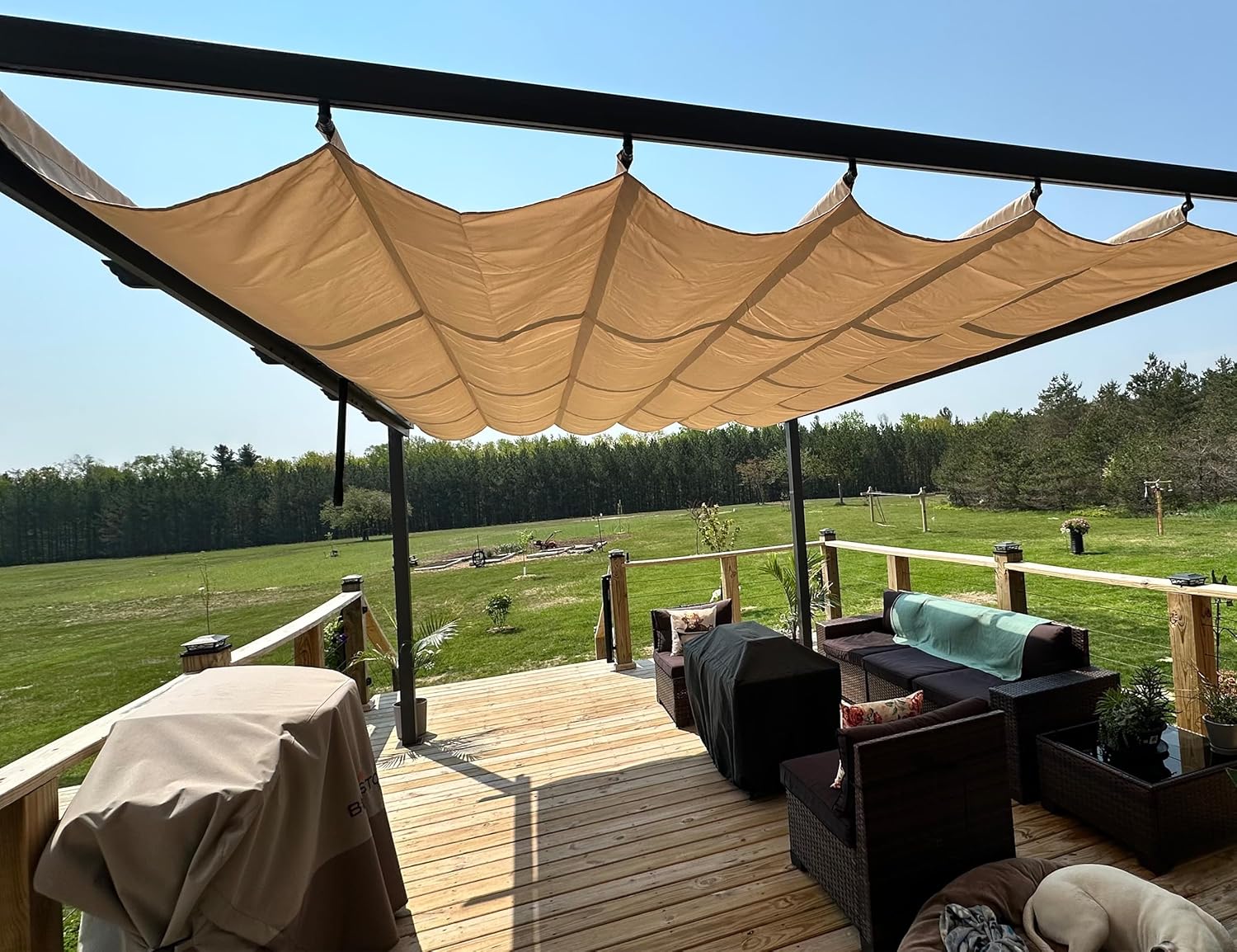 karaca-alisveris - Pergola aluminium série - 4,8x3,5m - toit coulissant, tissu teint fil, kaki
