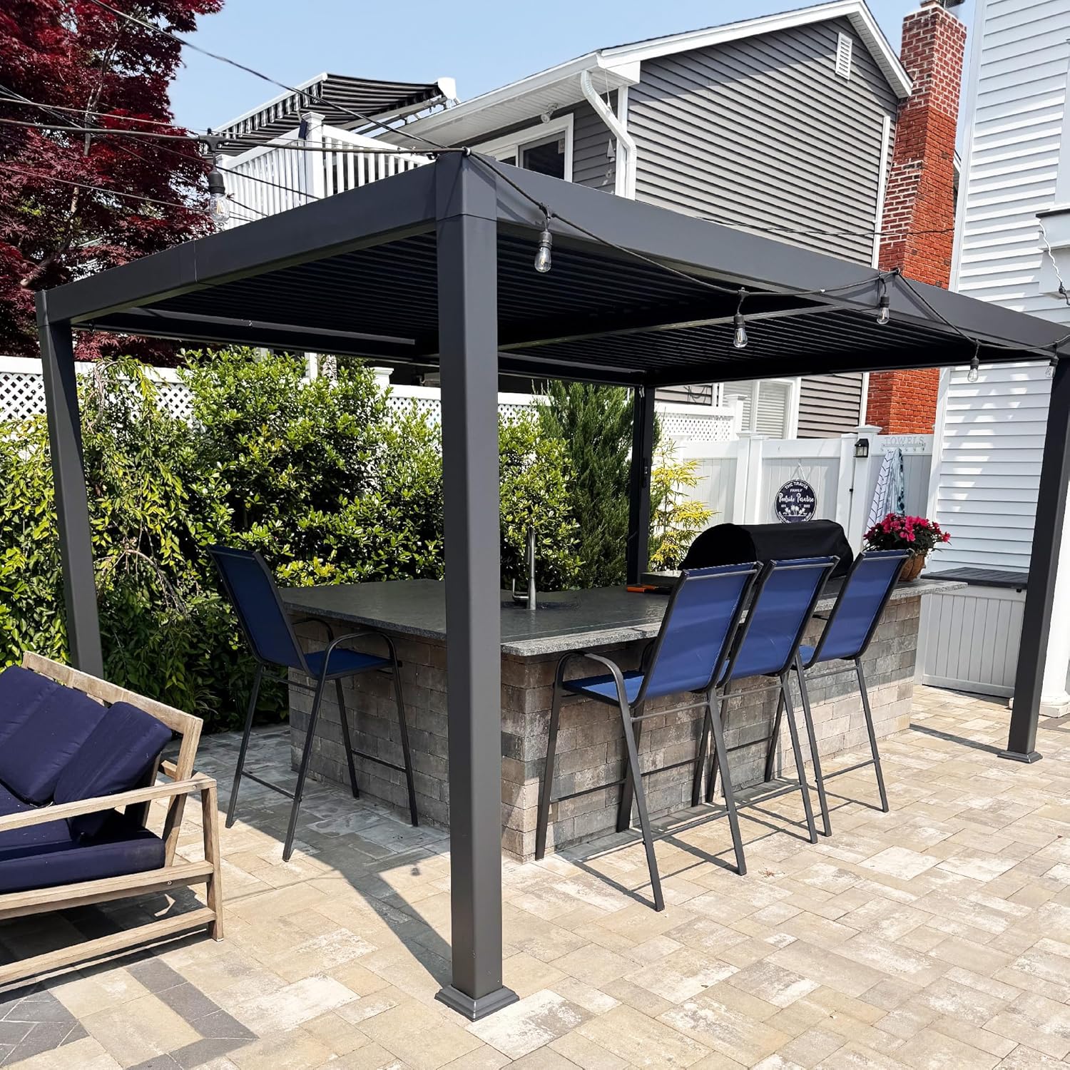 karaca-alisveris - pergola bioclimatique - 3x3,65m - aluminium, lames orientables, gris