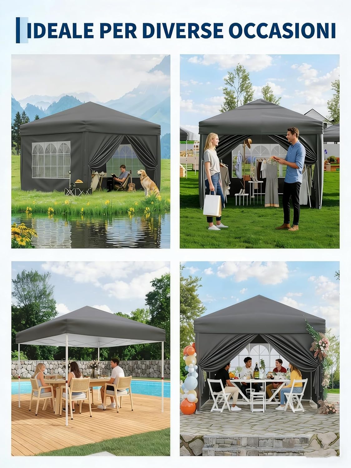 Gravee - tonnelle pliante jardin - 3x3m - imperméable, anti-UV, parois, sac