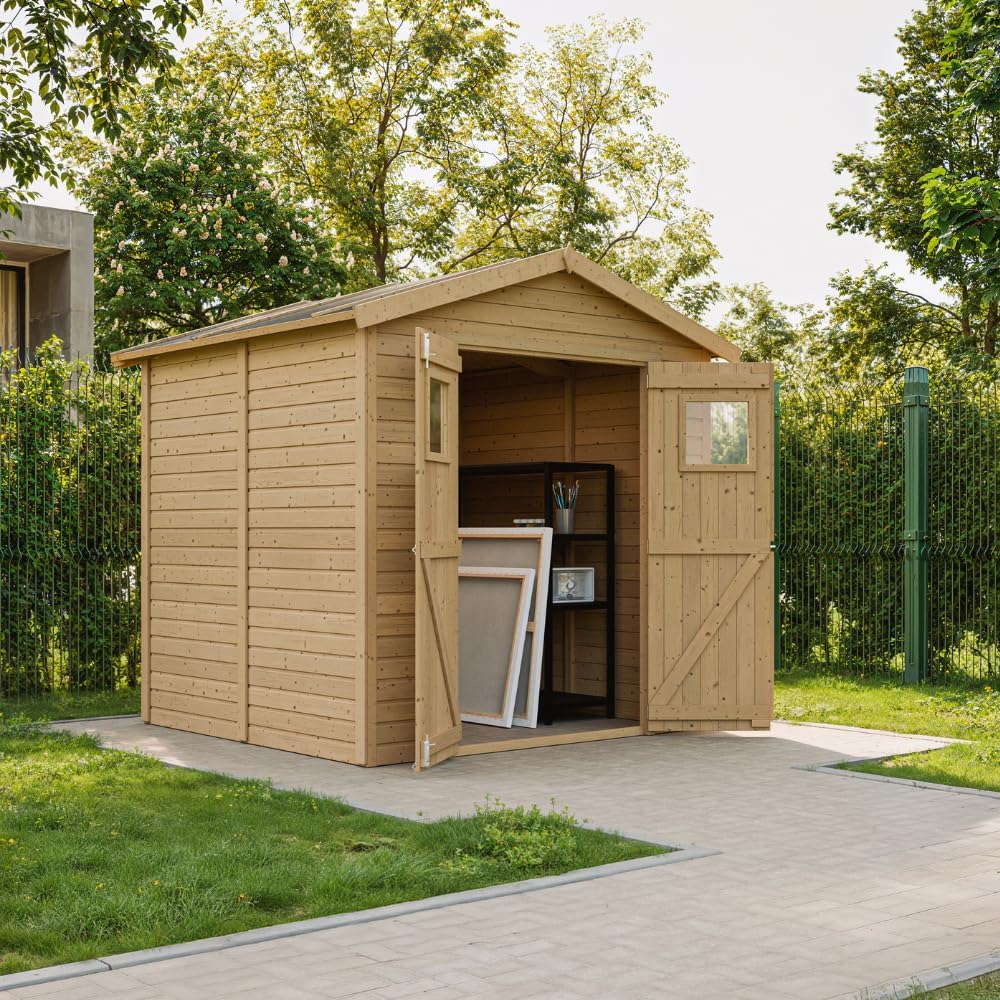 Abri de Jardin en Bois Naturel - Stockage extérieur avec fenêtres H228x222x233 cm/4,2 m² Hangar en Bois Naturel - Atelier Rangement Outils et vélos- karaca-alisveris M351