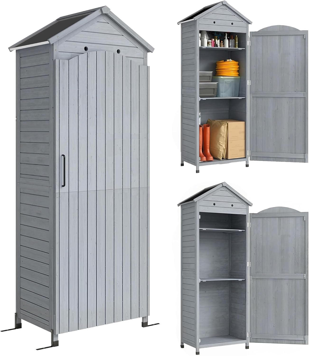 karaca-alisveris - abri de jardin extra haut bois, 85x58x213 cm, étagère, porte galvanisée, ventilation