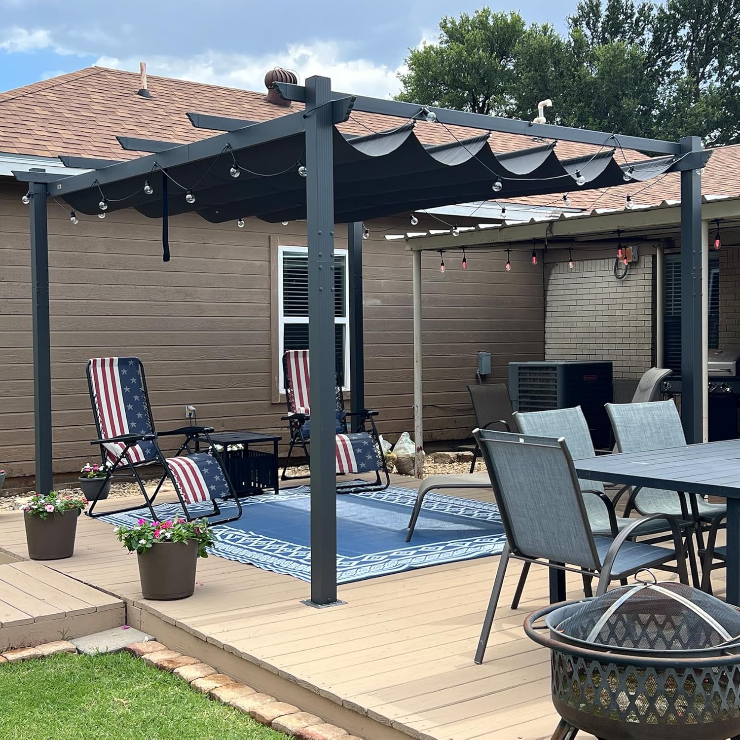 karaca-alisveris - Pergola LED série - 4x3 m - aluminium, toit rétractable, tissu teinté