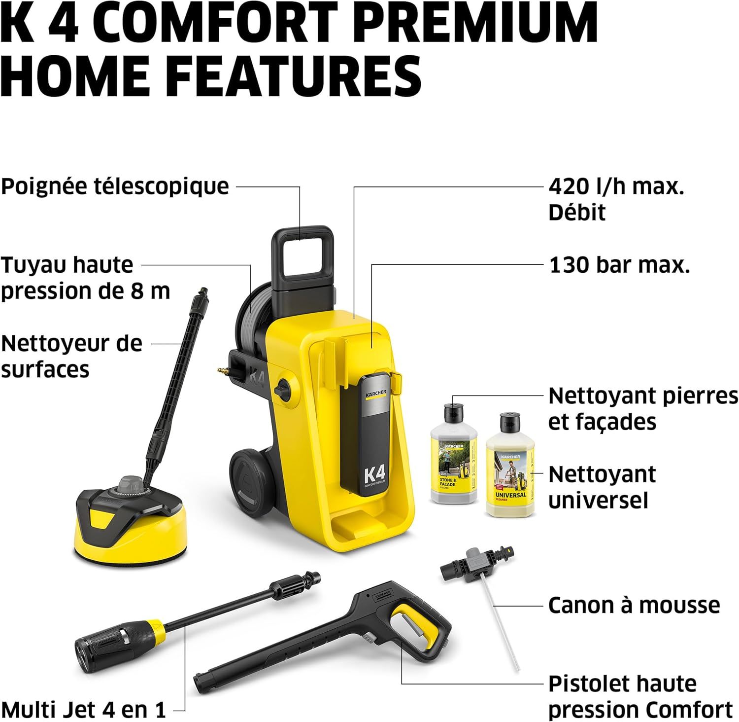 karaca-alisveris - K 4 Comfort Premium Home - 130 bar, 420 l/h, 30 m²/h, enrouleur, 4 jets