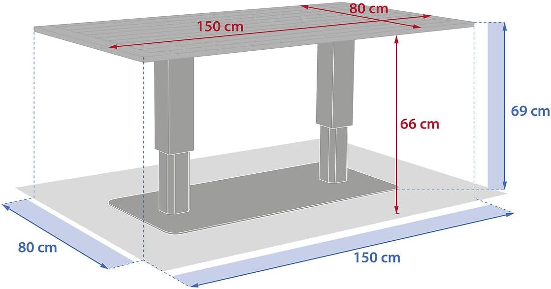 karaca-alisveris - Salimia - 150x80 cm - table jardin relevable, alu, 6-8 pers