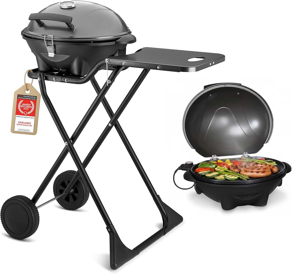karaca-alisveris - Barbecue 2-en-1 pliable 2400W, couvercle, chariot, thermomètre - TZSFA5350-6