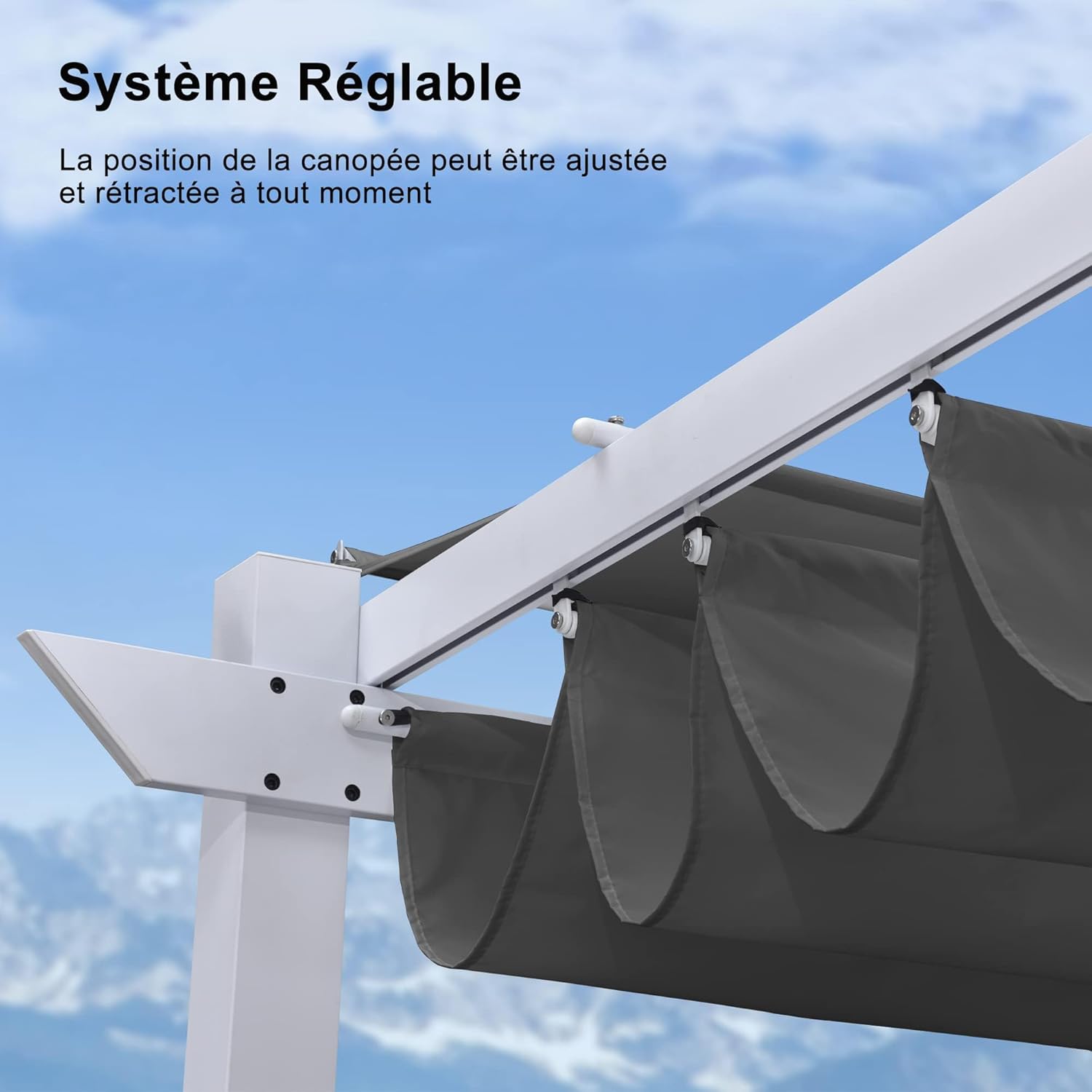 karaca-alisveris - pergola aluminium série - 4x3m - toit métal blanc, toile rétractable, étanche