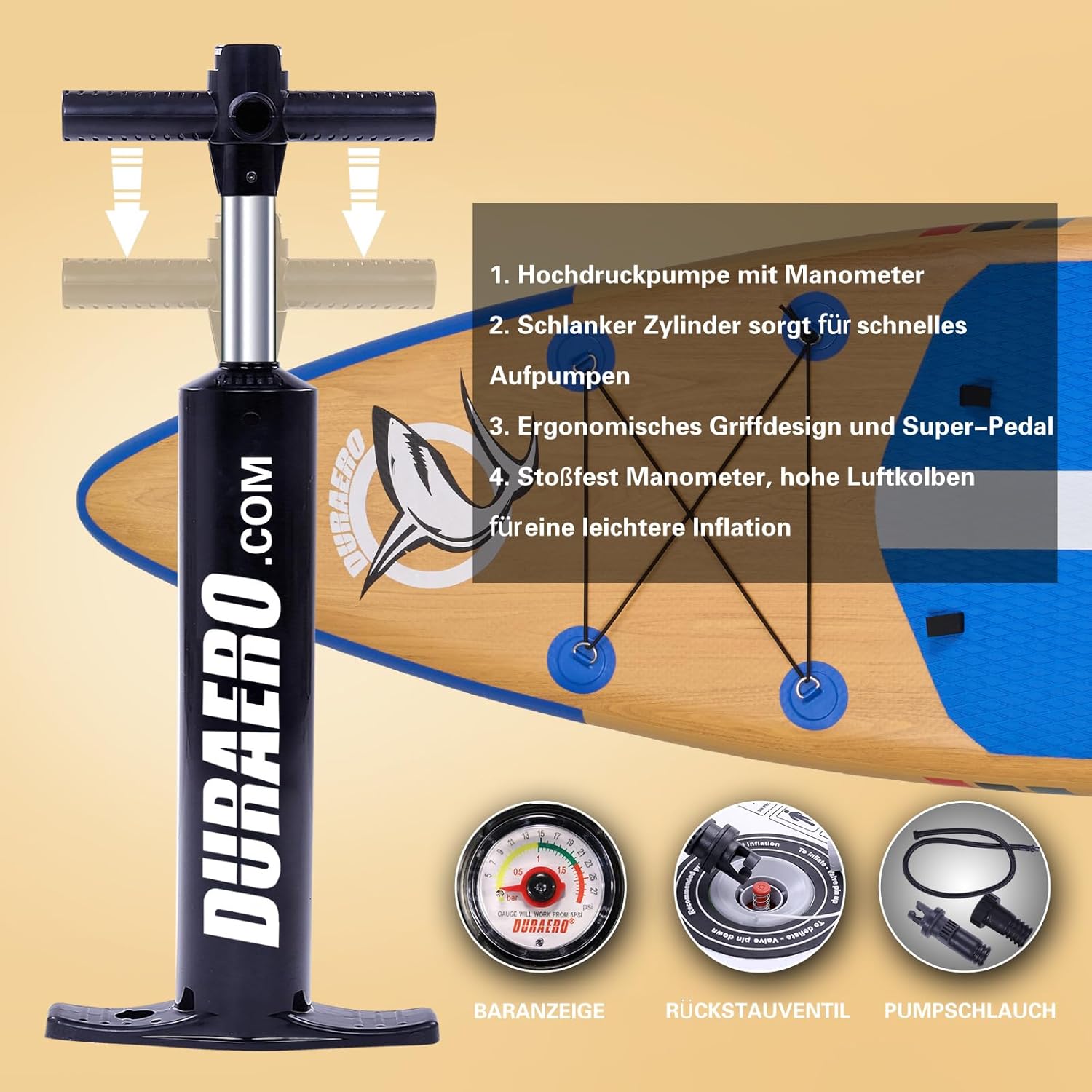 Siège de Kayak Gonflable Stand Up Paddle et Support de caméra, pagaie 2 en 1 330x76x15cm, Pompe jusqu'à 150kg avec Sangle de Pied, Sac à Dos
