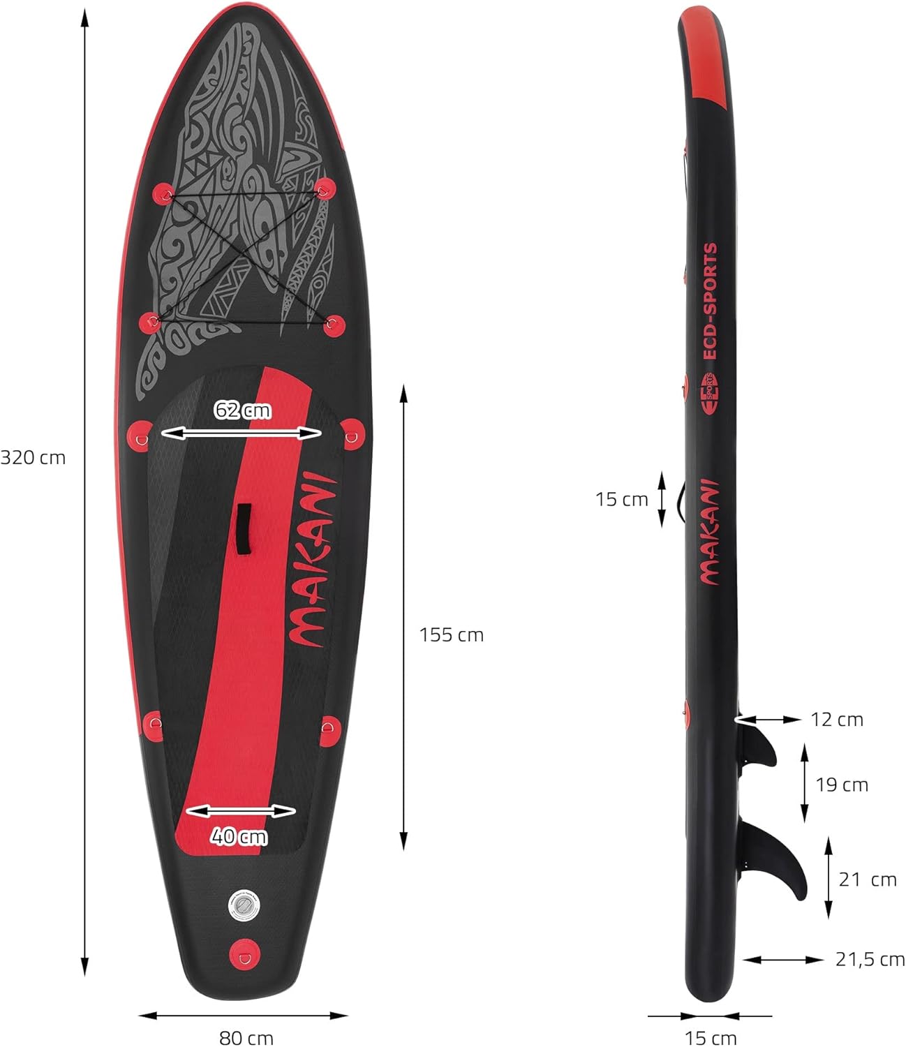 karaca-alisveris - Stand Up Paddle Board - 305/308/320/380 cm - PVC, 120/150 kg, 10/15 cm d'épaisseur