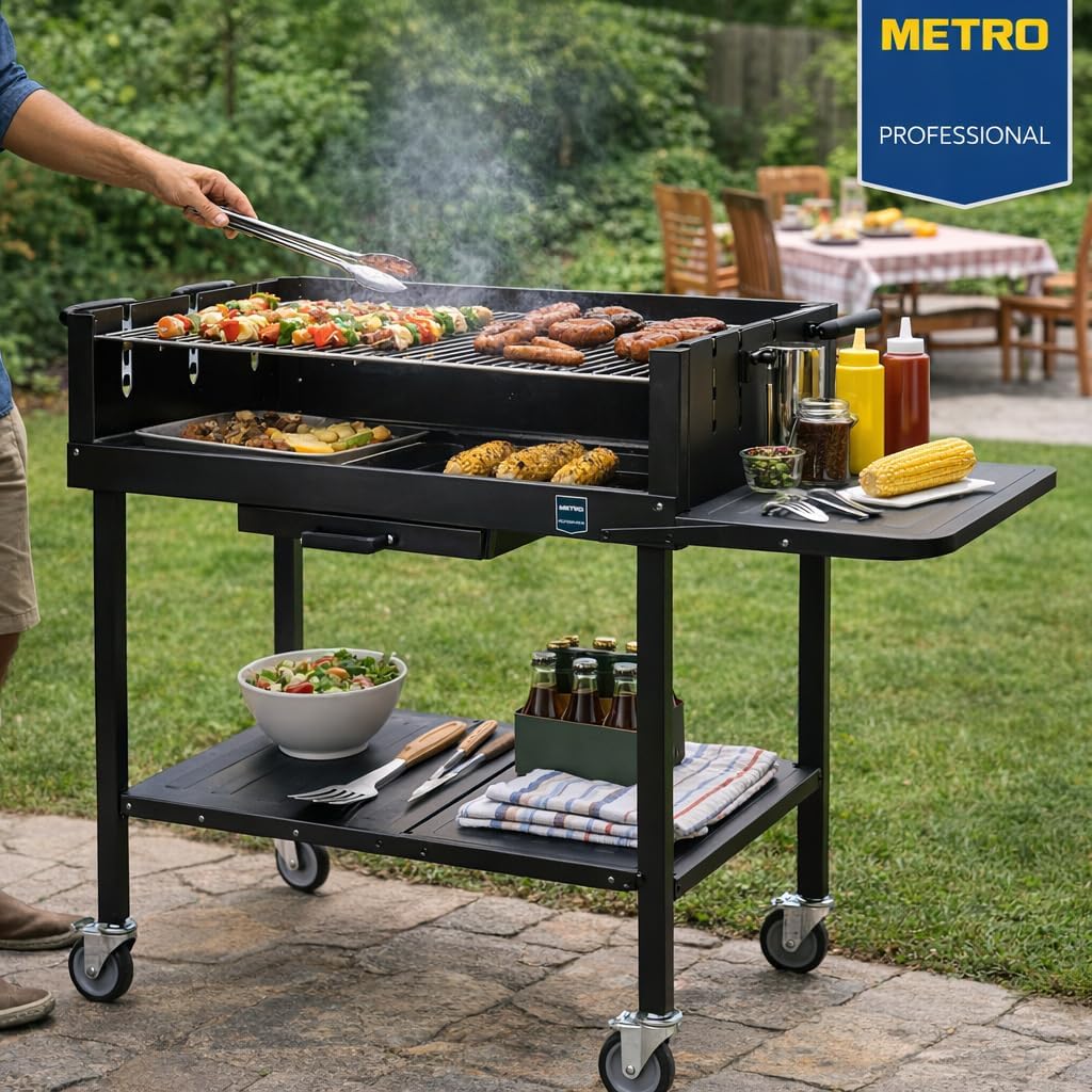 METRO - Barbecue DELUXE - 137x68x94 cm - housse, tablette, acier inox
