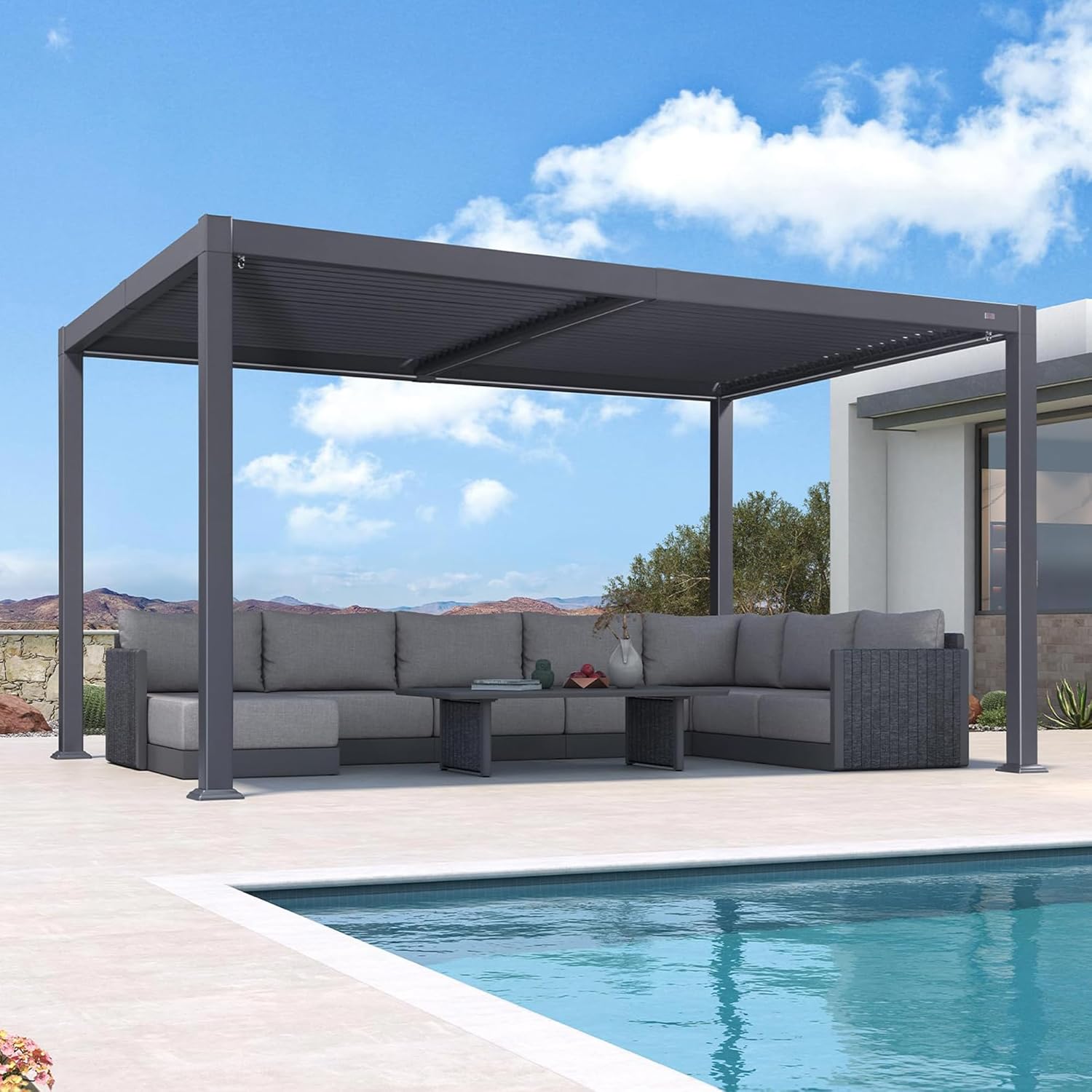karaca-alisveris - Pergola aluminium bioclimatique - 3 x 4,25 m - Lames orientables, LED, étanche