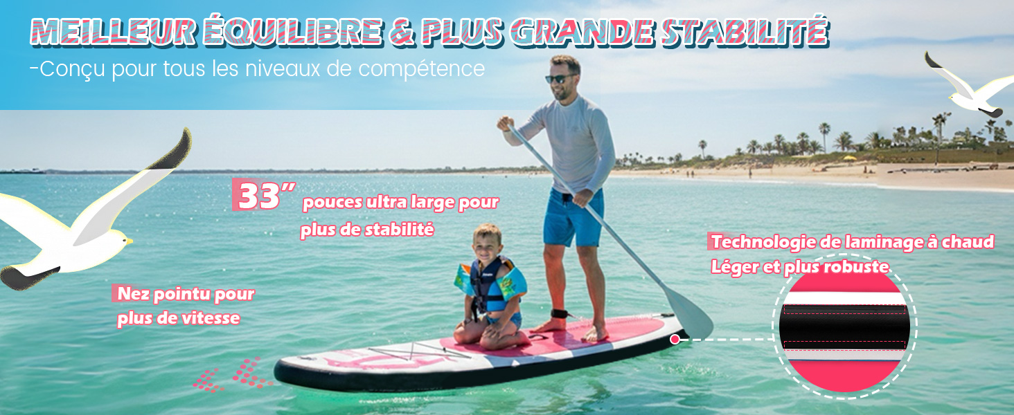 Images promotionnelles sur le thème de la plage ou des sports nautiques montrant le surf, le paddle-board et les activités nautiques avec des palmiers et l'océan en toile de fond.