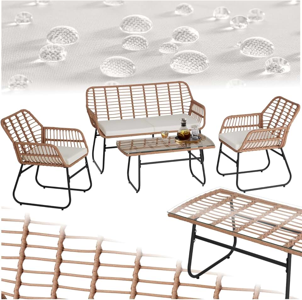 karaca-alisveris - salon de jardin poly rotin 4 pcs, coussins, plateau verre 401206