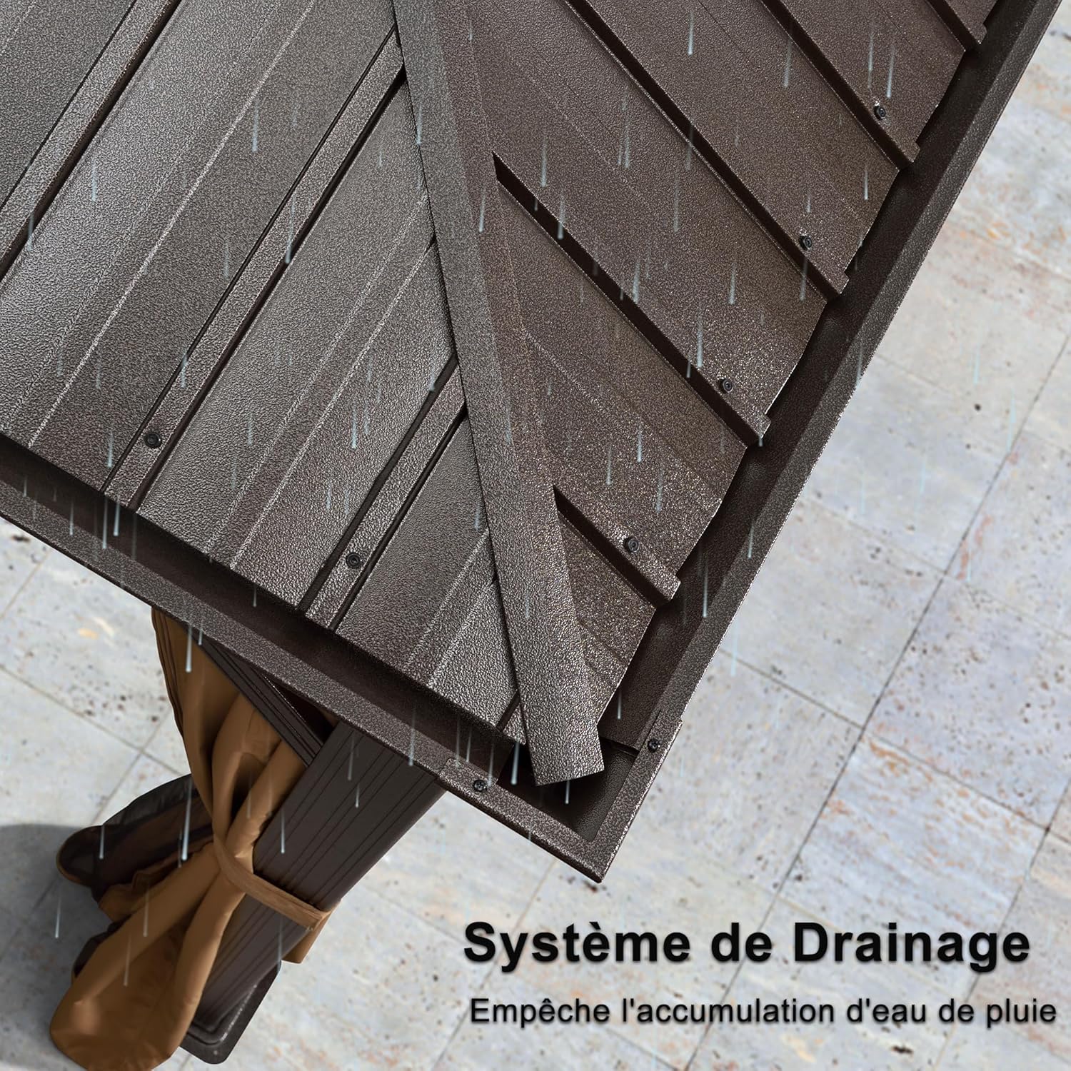 karaca-alisveris - Tonnelle aluminium série éclairée - 4,85x3,65 m - gouttière, rideaux moustiquaires, poteaux renforcés, bro