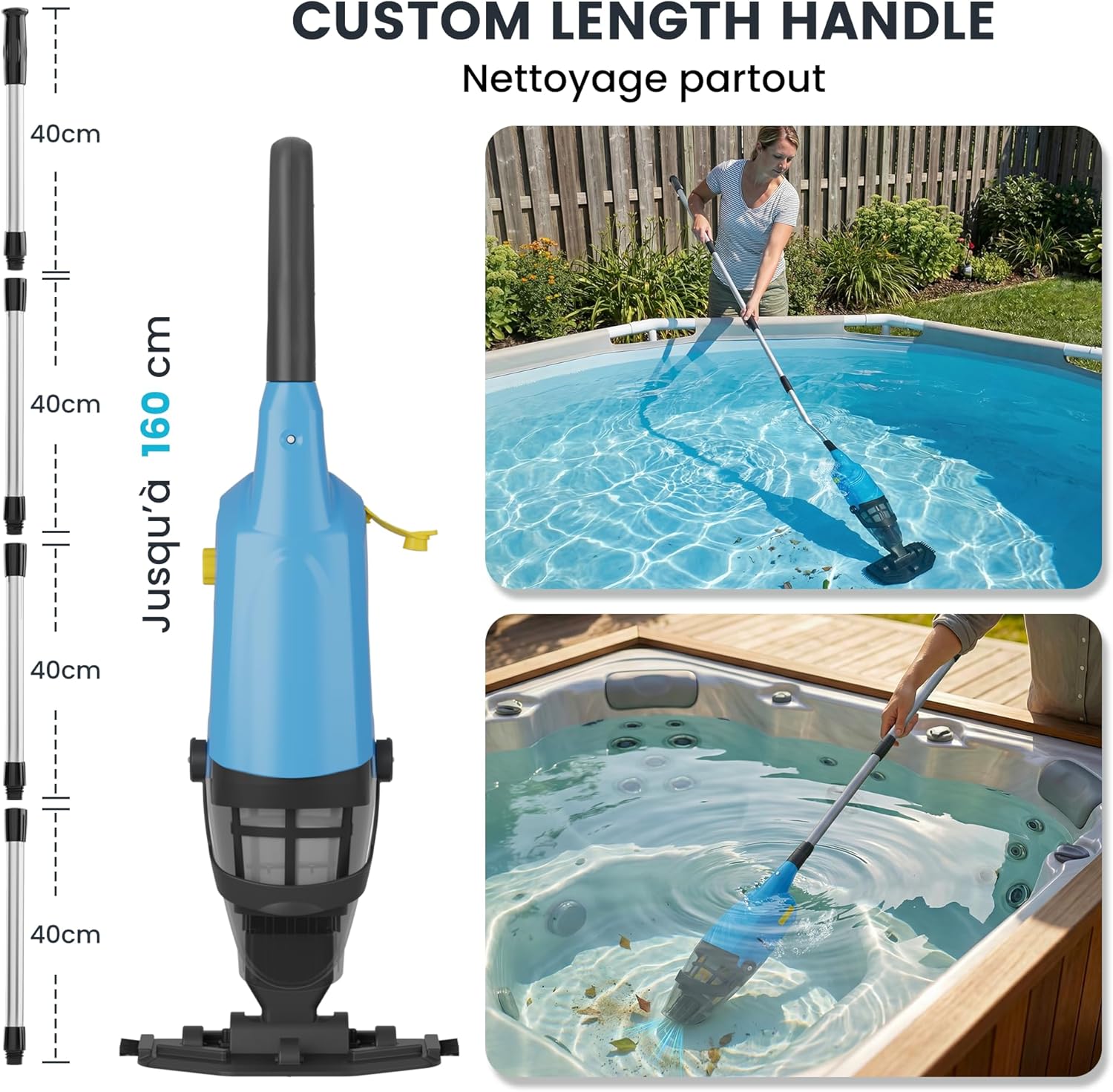 Aspirateur de piscine sans fil - 90min d’autonomie - 4088 L/h - idéal spas