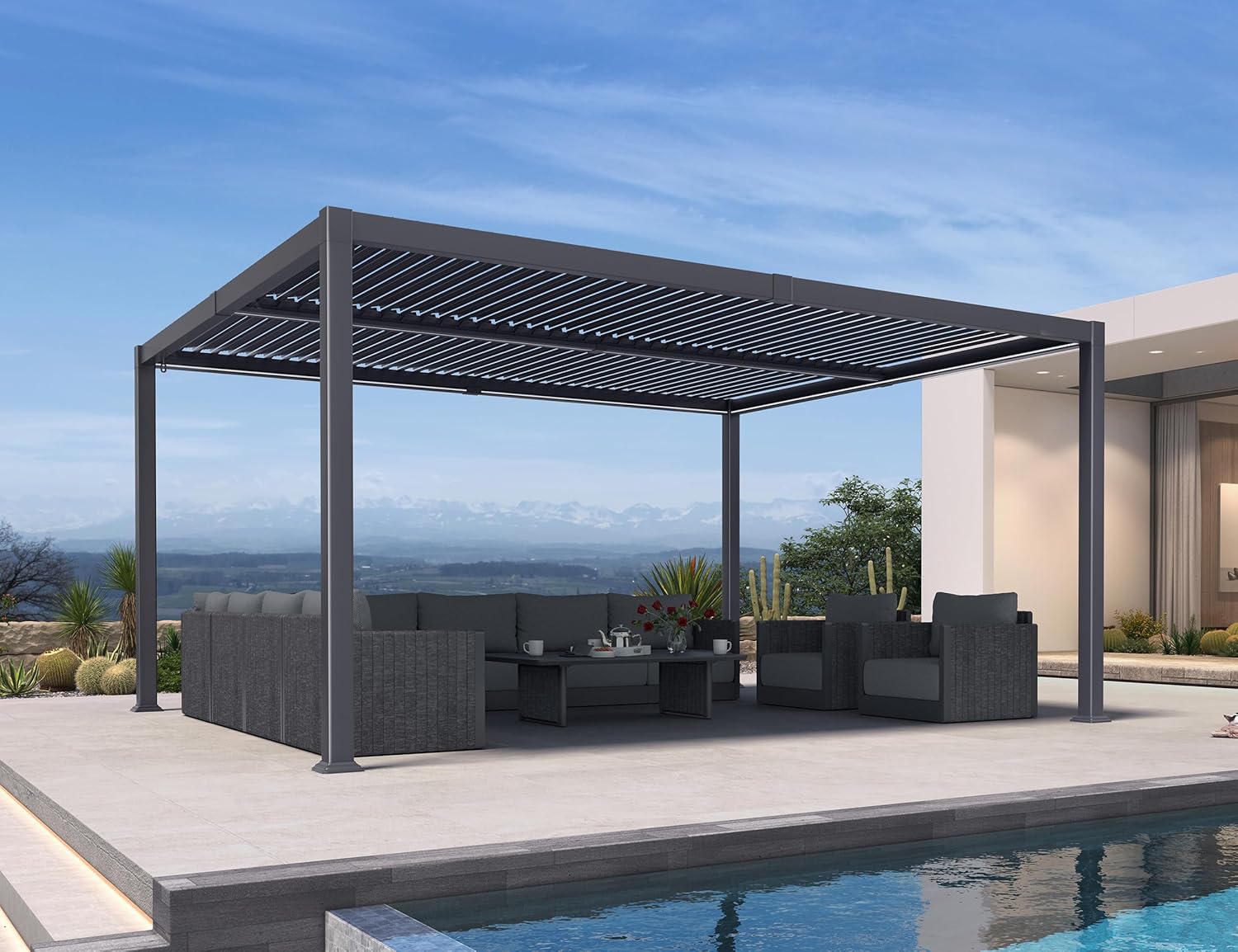 karaca-alisveris - Pergola bioclimatique alu 4x4.6m, lames LED, durable