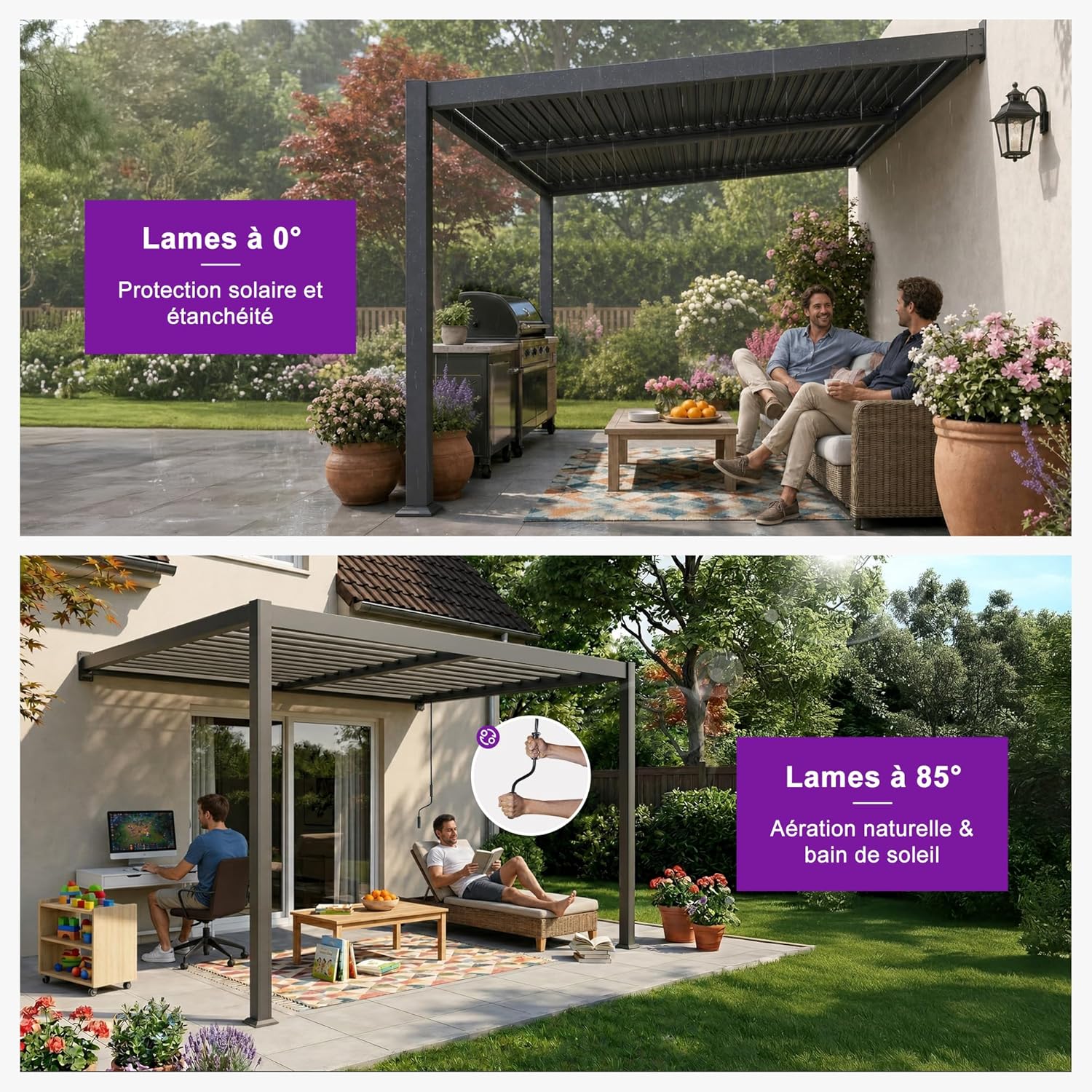 karaca-alisveris - Pergola bioclimatique adossée - 2,5x3 m - aluminium, lames orientables, résistante intempéries
