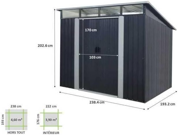 karaca-alisveris Abri de Jardin en métal 4,59m² - 2 Portes coulissantes - Gris Anthracite