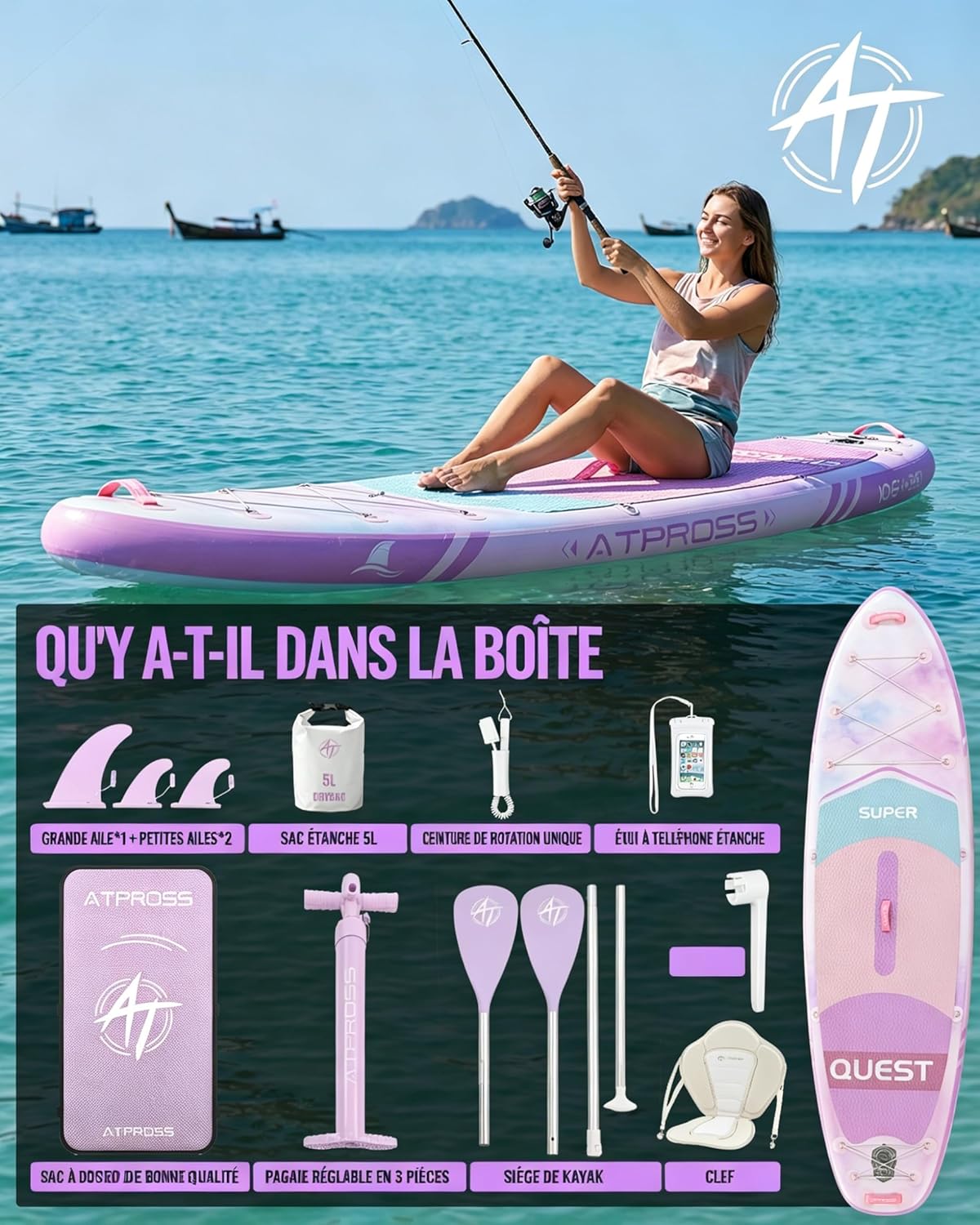 Stand Up Paddle Gonflable Adulte avec Siège Kayak & Accessoires, 320x84cm Planche de Sup Extra Large pour 2 Personnes, Charge 200kg, Kayak Gonflable 2 Places Stable et Antidérapant pour Surf