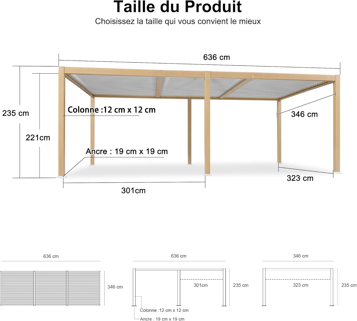 karaca-alisveris - Pergola effet bois - 3.5x6.35m - LED, lames orientables, étanche