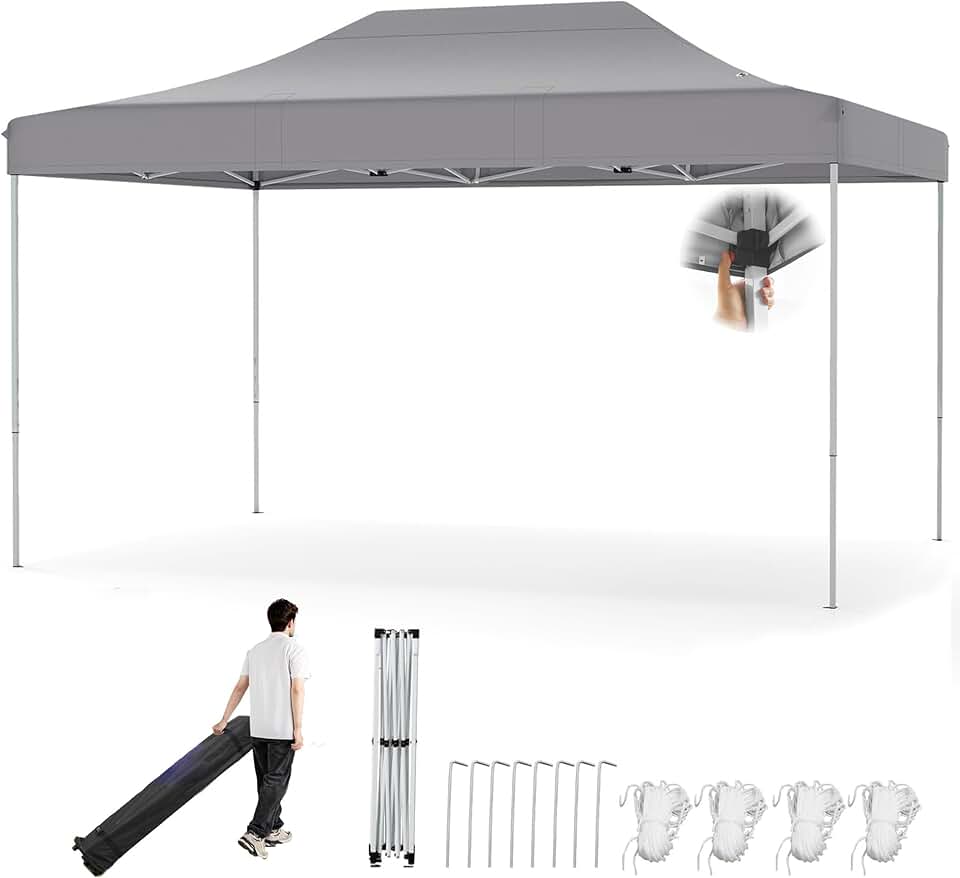 karaca-alisveris Tonnelle Pliante 3x4,5 Imperméable, Tonnelle de Jardin Extérieur Pop-Up Facile à Monter, Hauteur Réglable, Protection UV, Barnum Tente de Réception, Sac à roulettes (Gris)