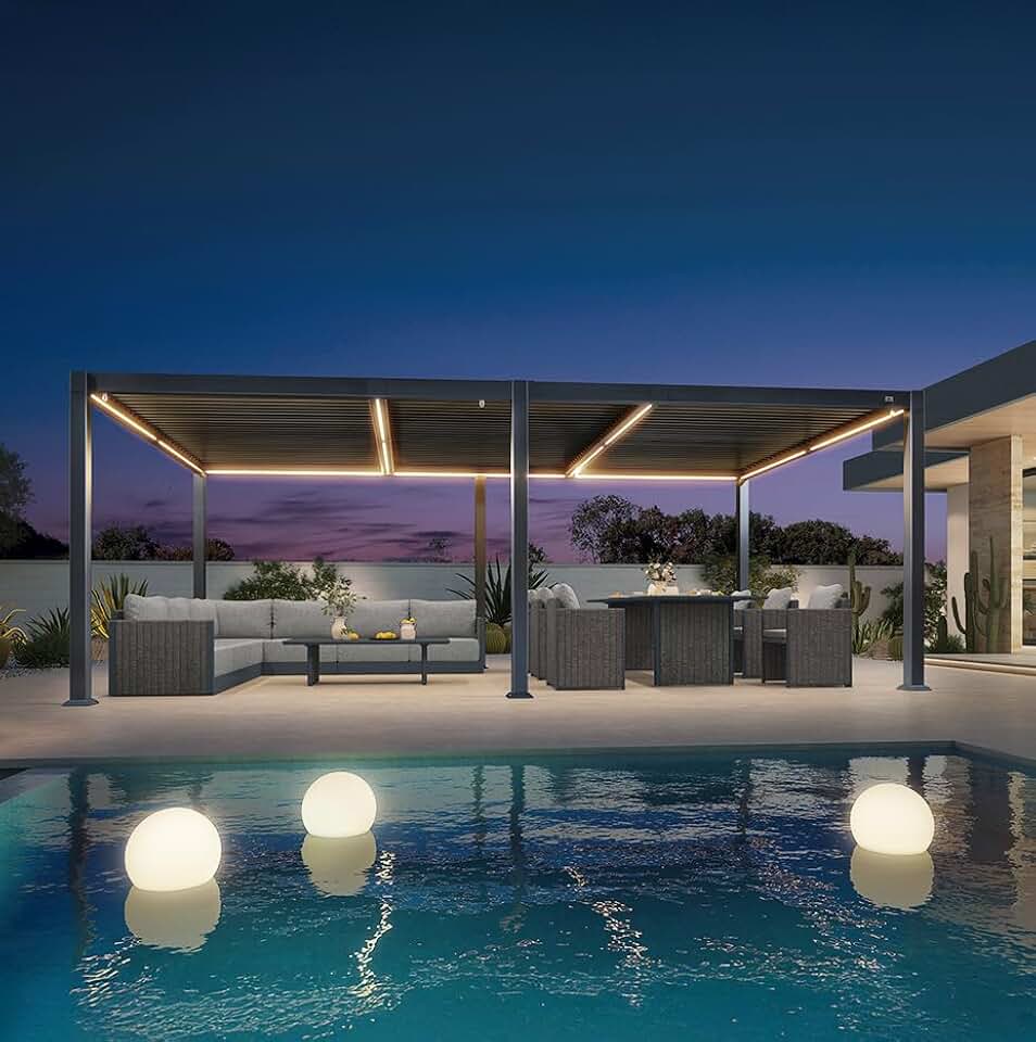karaca-alisveris - pergola bioclimatique - 3,5x6,35m - lames LED alu gris