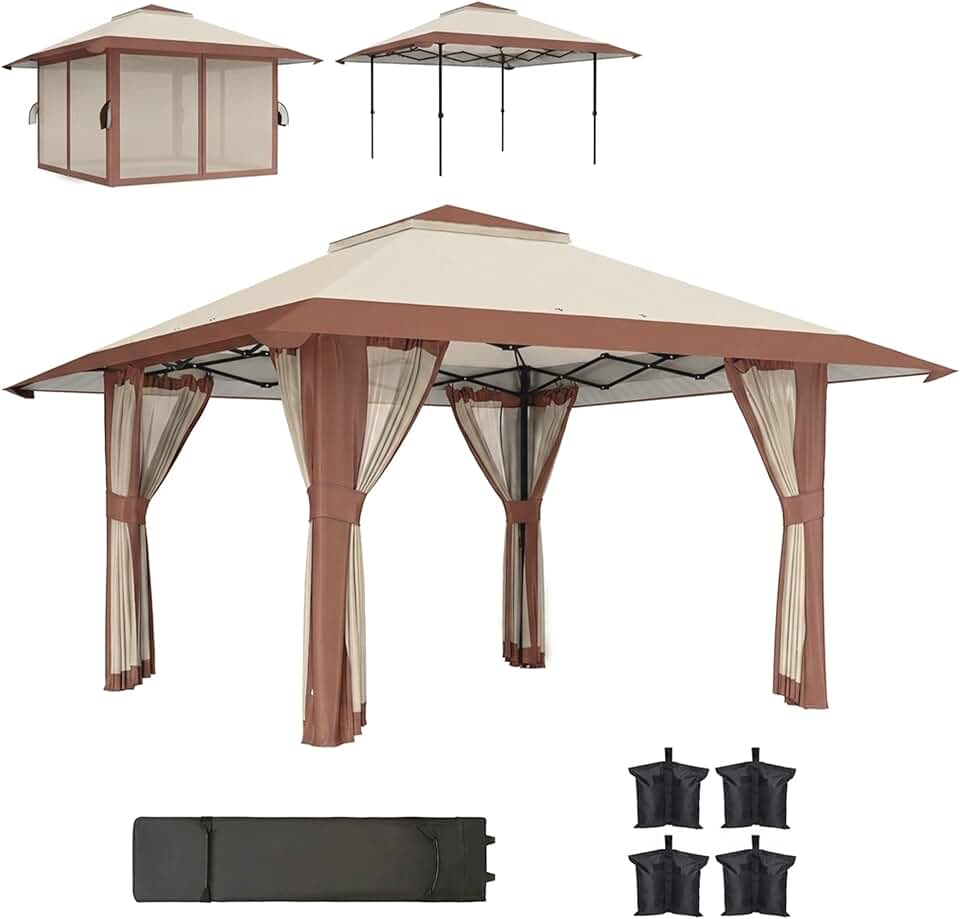 karaca-alisveris - Tonnelle pliante - 4x4 m - parois filet, UV50+, réglable, sac roues