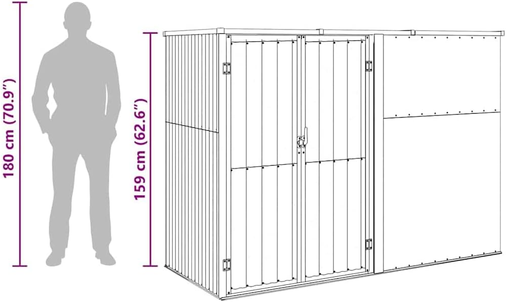 Abri de jardin marron 225x89x161 cm acier galvanisé robuste 36.62KG